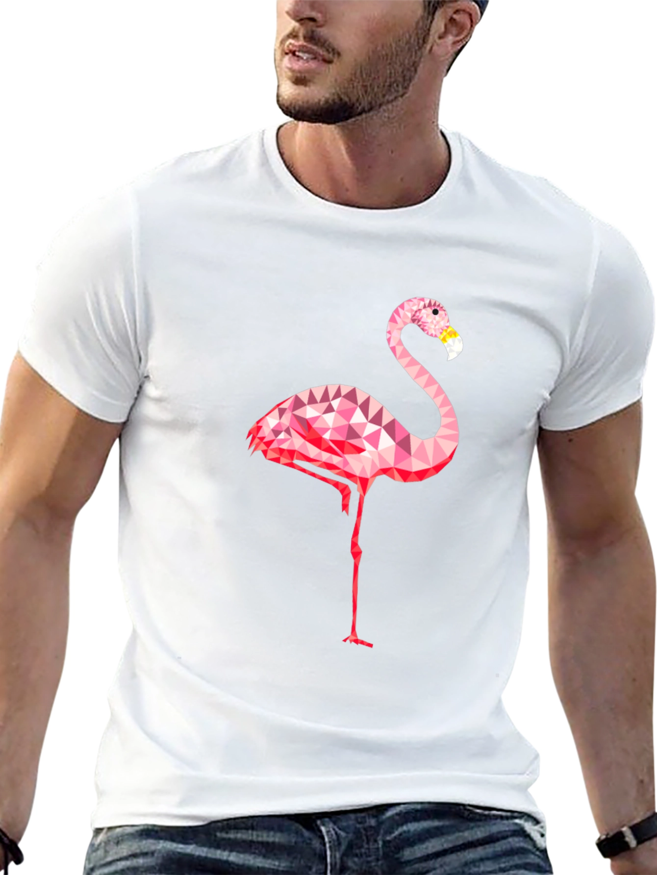 Geometric Flamingo Graphic Tee - Black