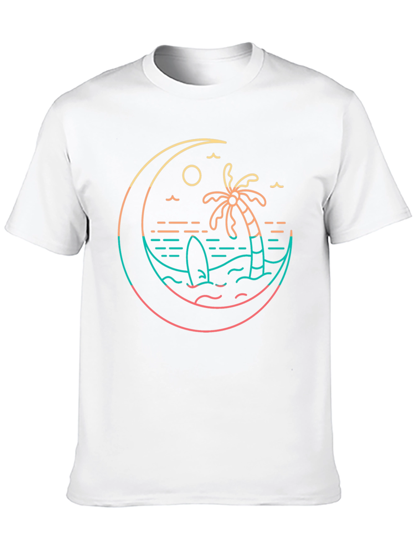 Tropical Beach T-Shirt Palm Tree Surfboard Graphic Tee