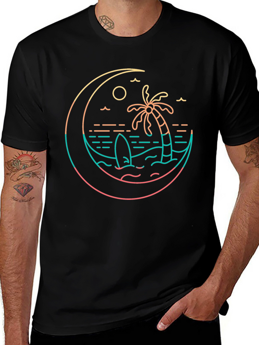 Tropical Beach T-Shirt Palm Tree Surfboard Graphic Tee