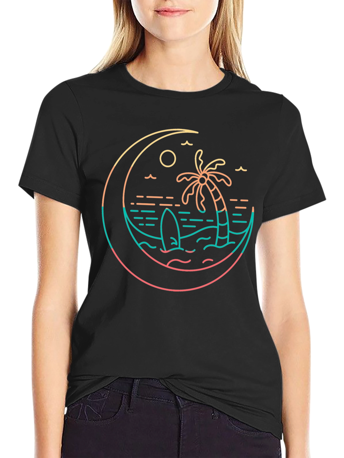 Tropical Beach T-Shirt Palm Tree Surfboard Graphic Tee