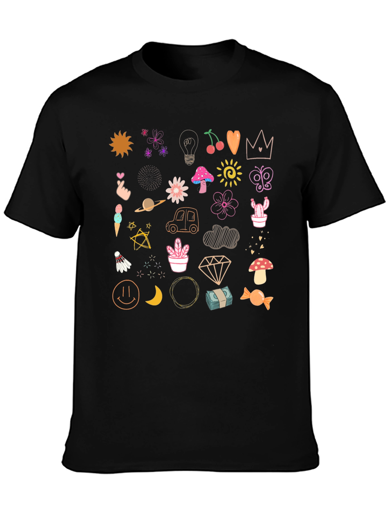Doodle Print Black T-Shirt - Fun & Quirky Style