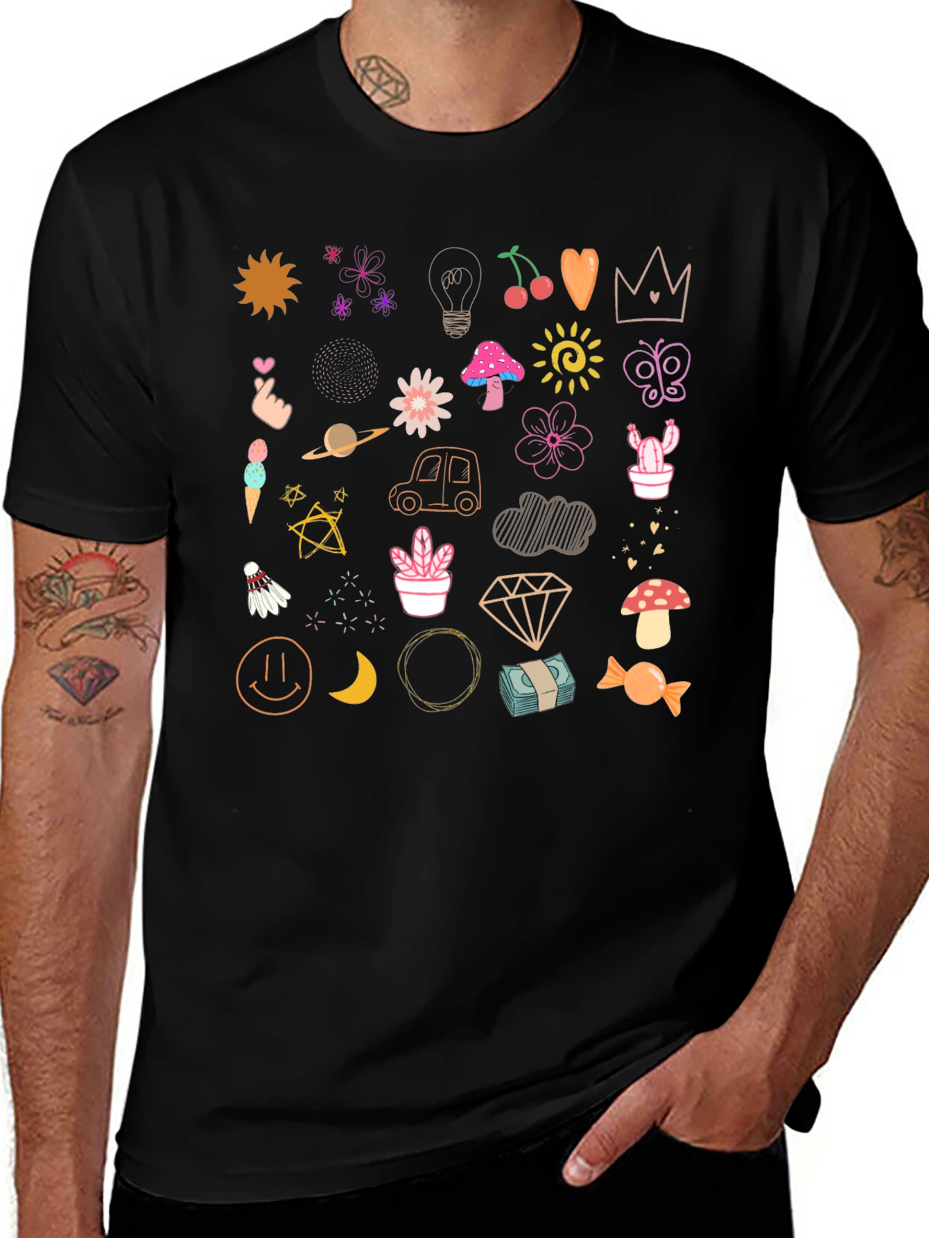 Doodle Print Black T-Shirt - Fun & Quirky Style