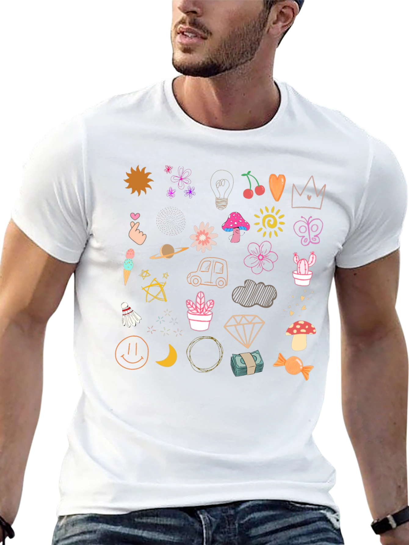 Doodle Print Black T-Shirt - Fun & Quirky Style