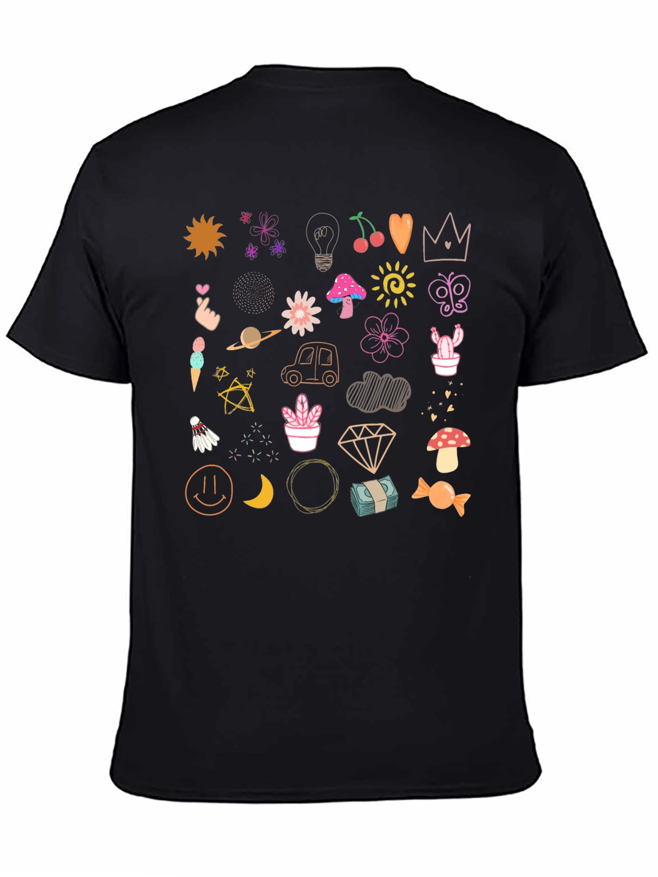 Doodle Print Black T-Shirt - Fun & Quirky Style