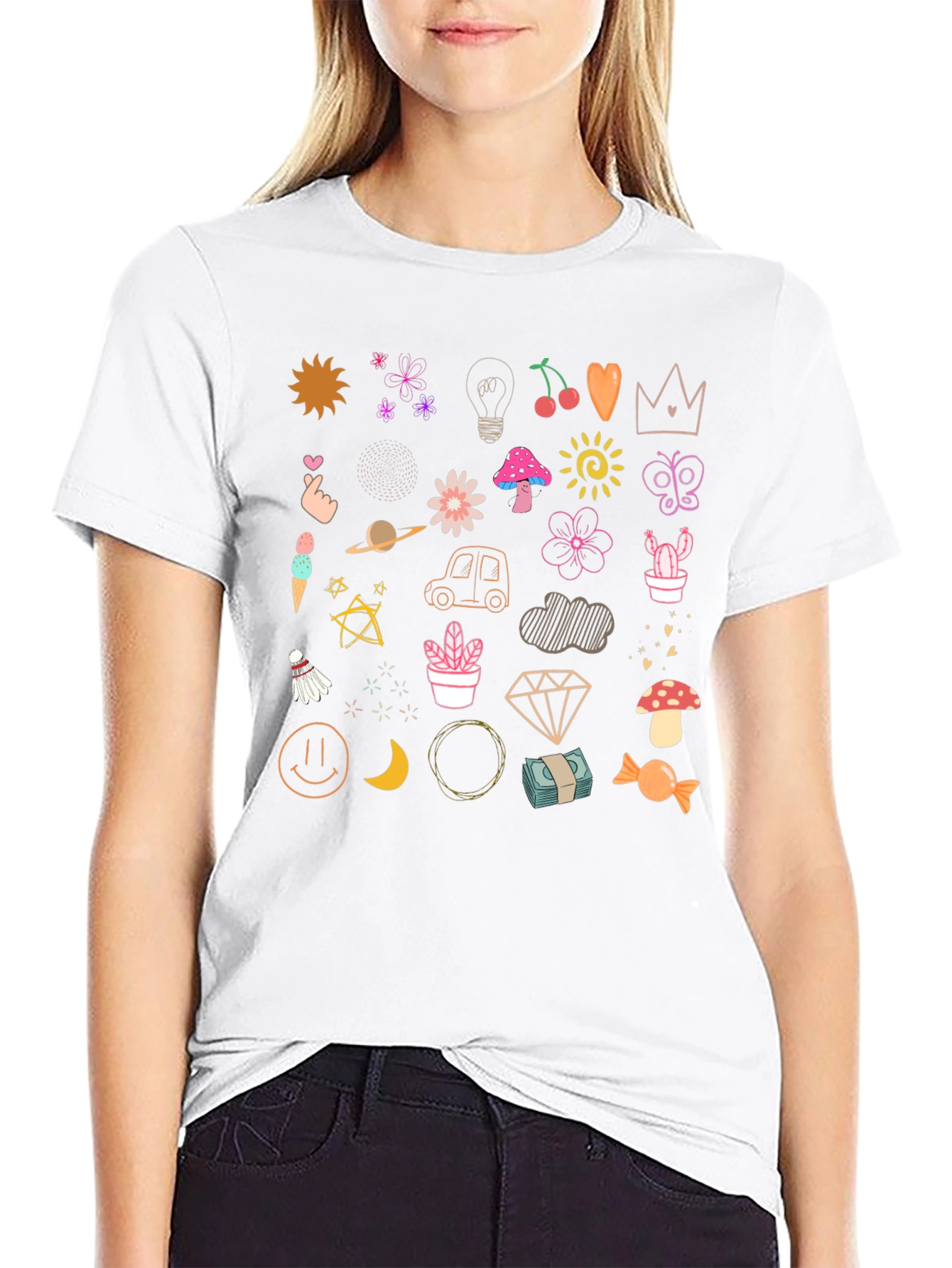 Doodle Print Black T-Shirt - Fun & Quirky Style
