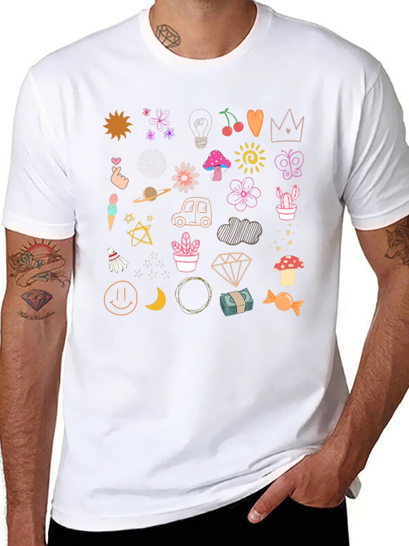 Doodle Print Black T-Shirt - Fun & Quirky Style