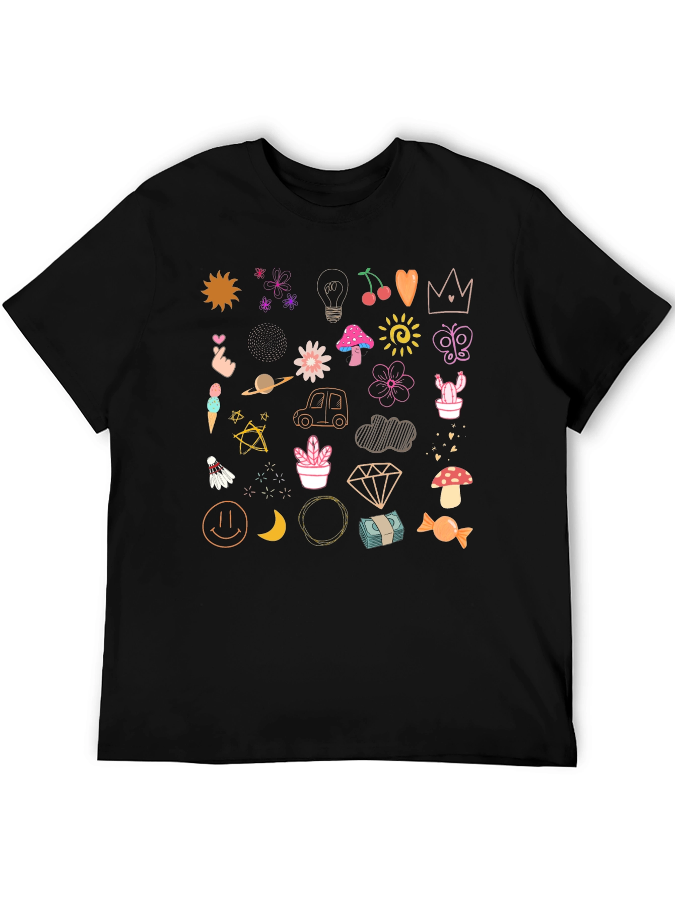 Doodle Print Black T-Shirt - Fun & Quirky Style