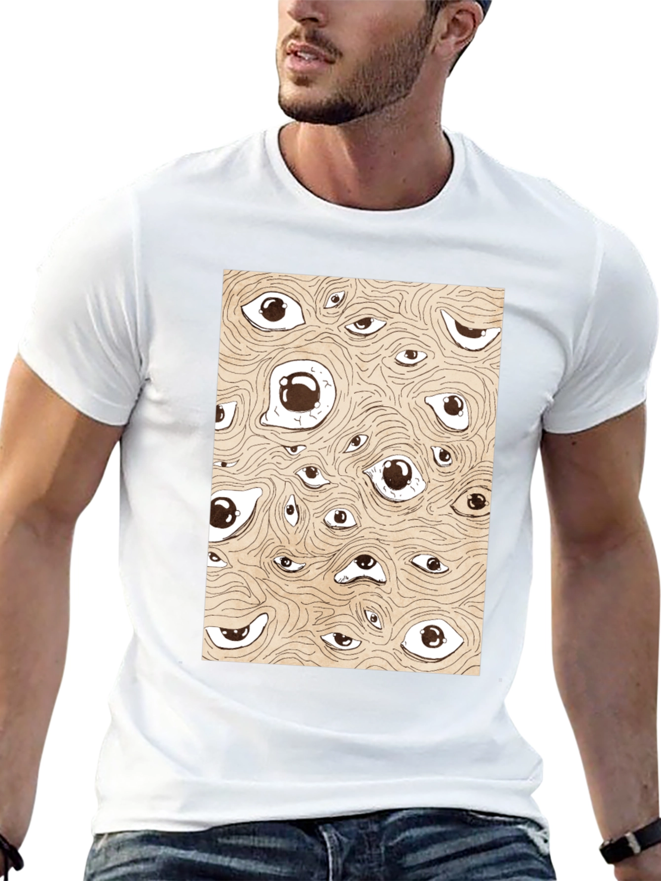 Surreal Eyes Pattern Black T-Shirt