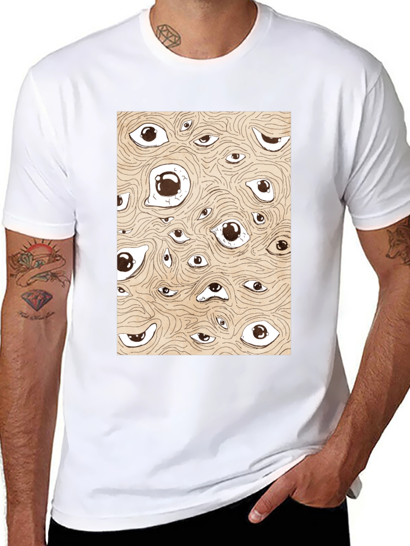 Surreal Eyes Pattern Black T-Shirt