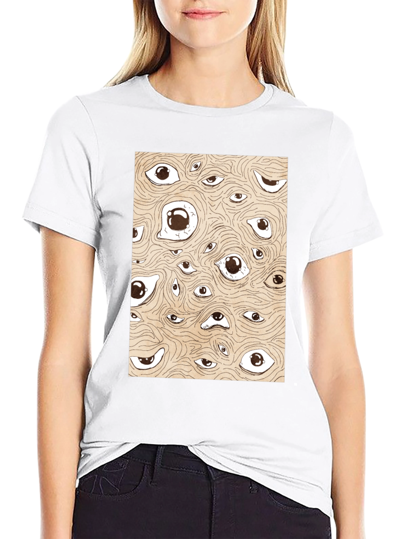 Surreal Eyes Pattern Black T-Shirt