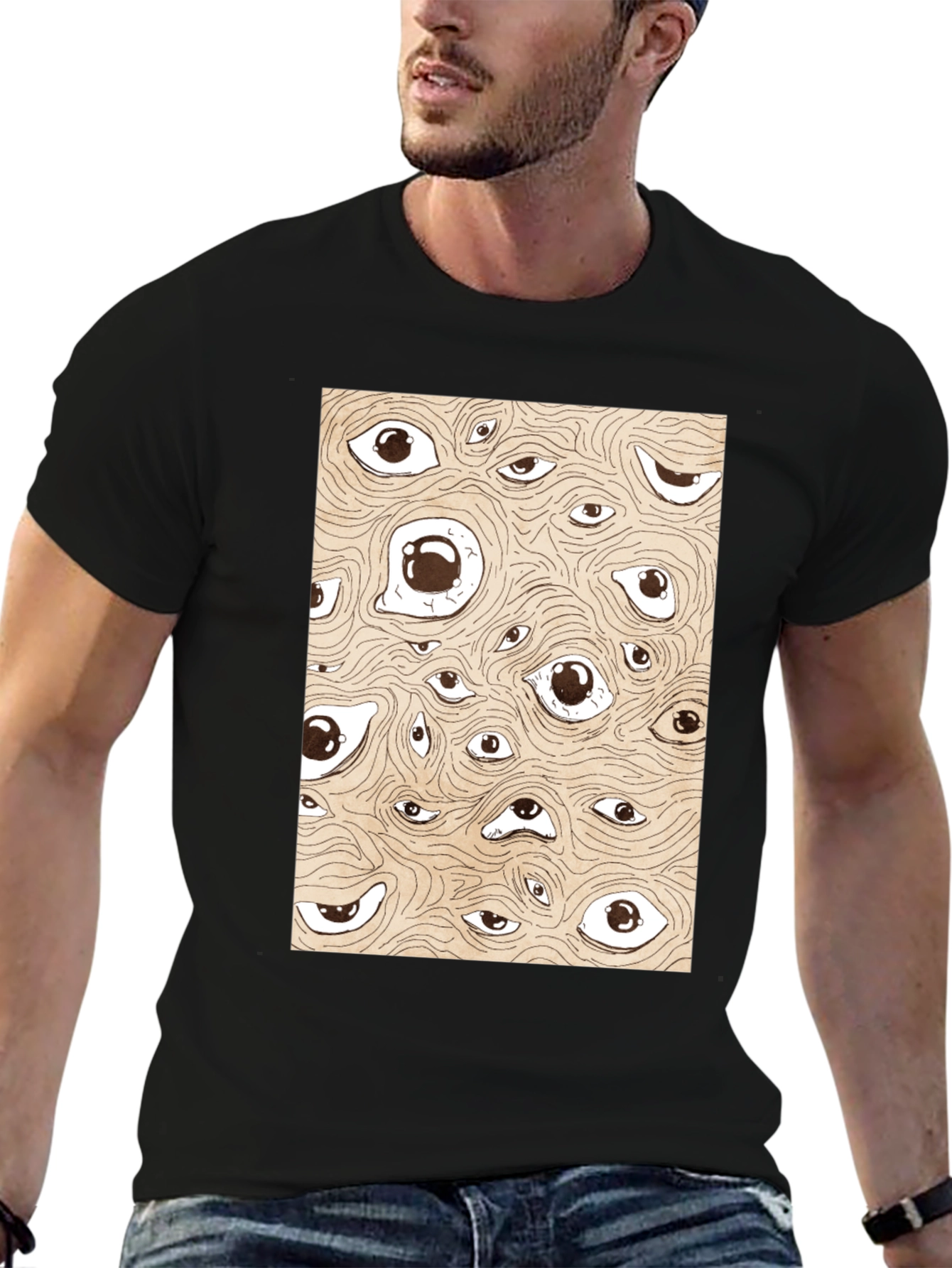 Surreal Eyes Pattern Black T-Shirt