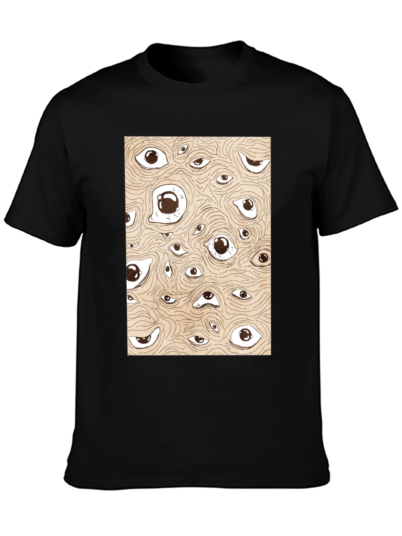 Surreal Eyes Pattern Black T-Shirt