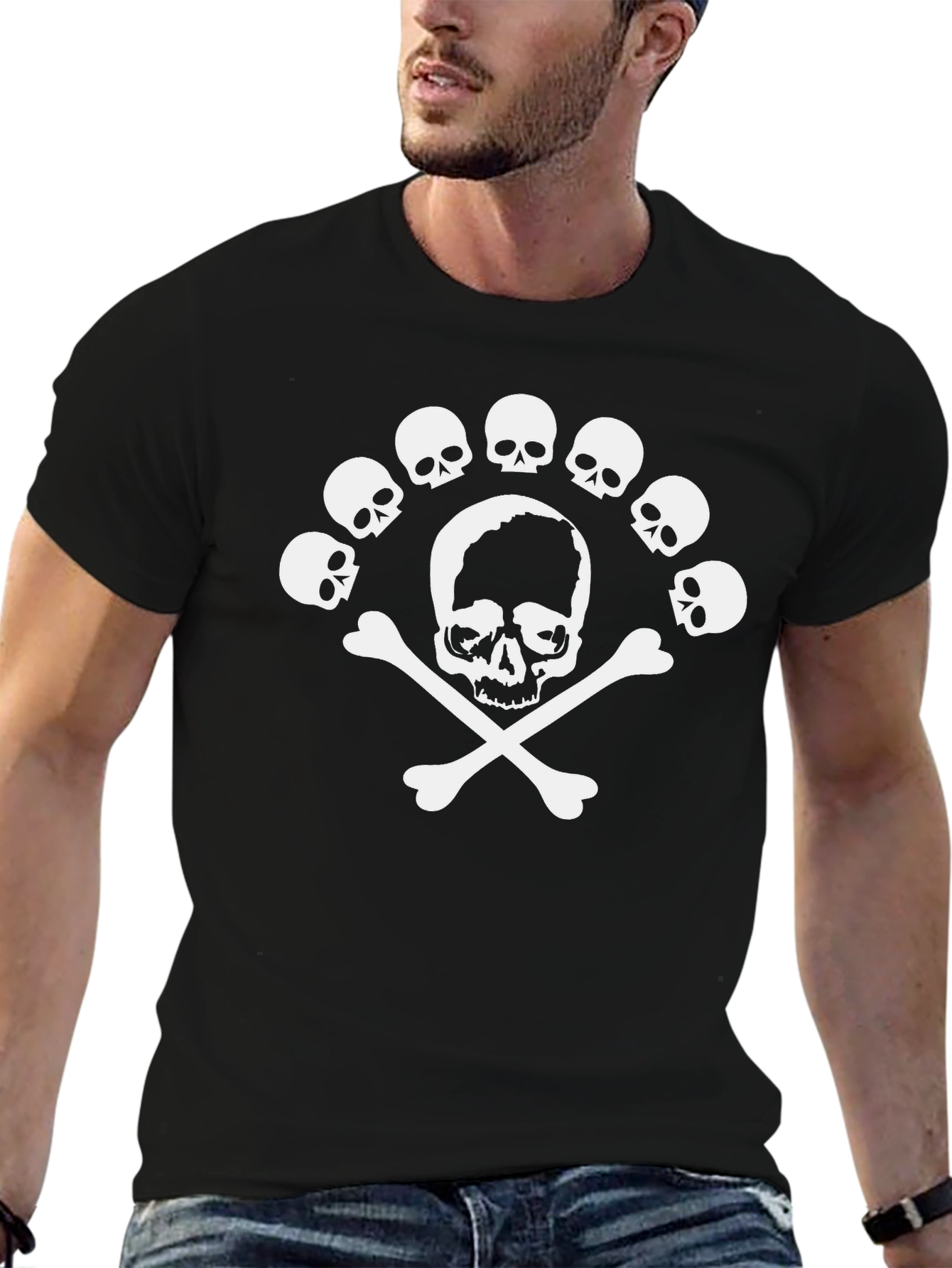 Skull & Crossbones Graphic Tee - Black Cotton T-Shirt