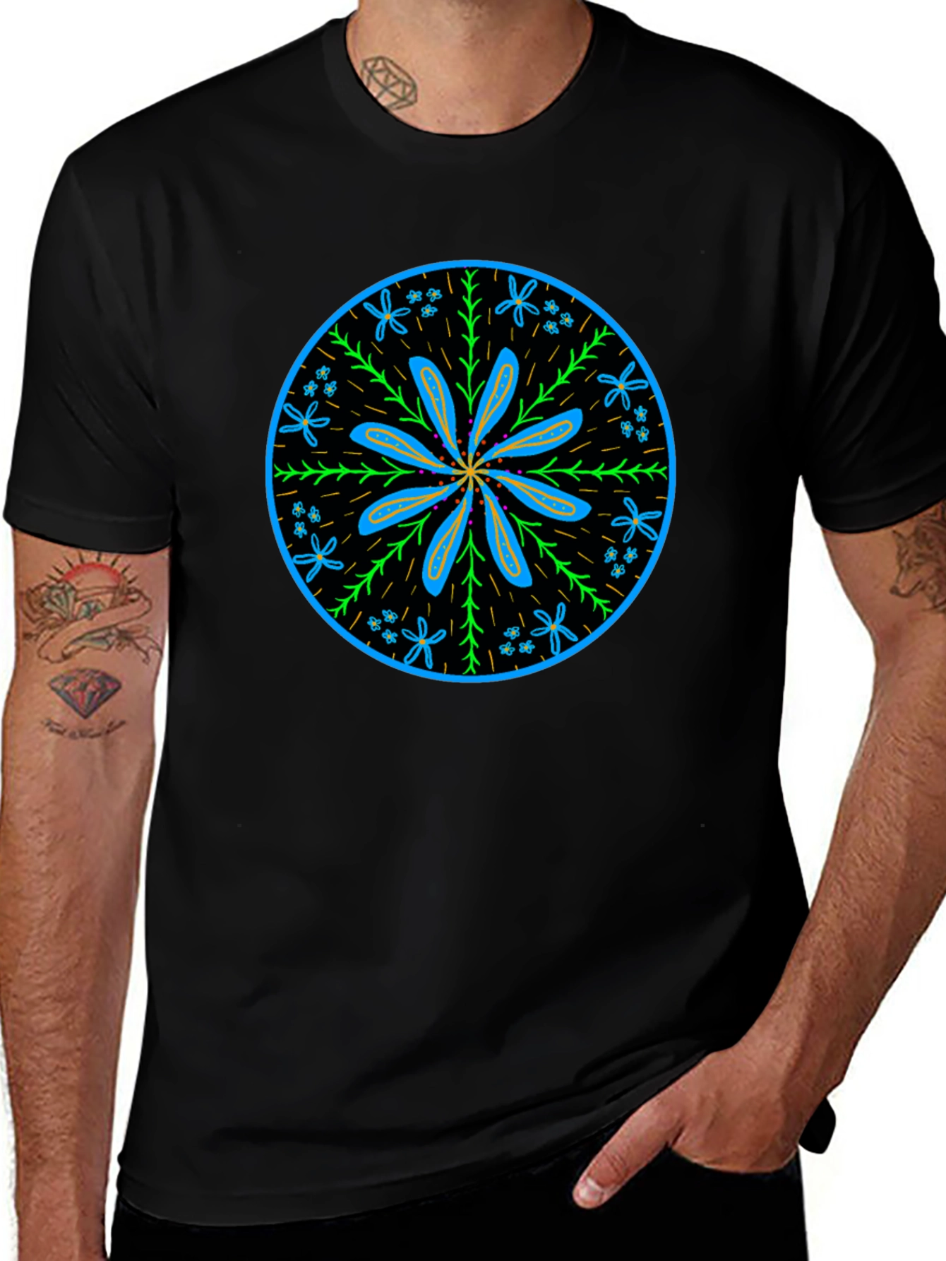 Floral Mandala Graphic Tee - Black