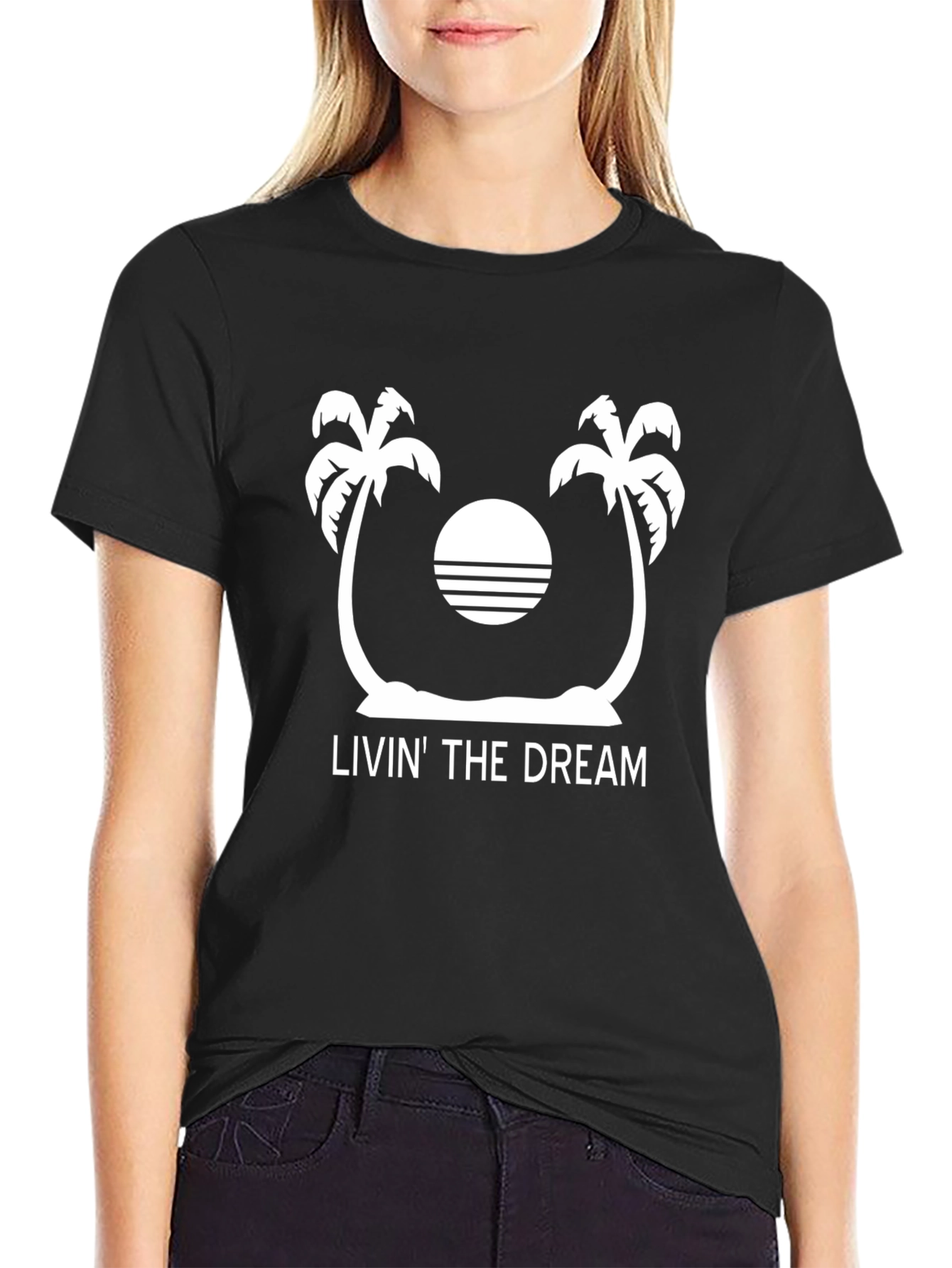 Livin the Dream Palm Tree Black Graphic Tee