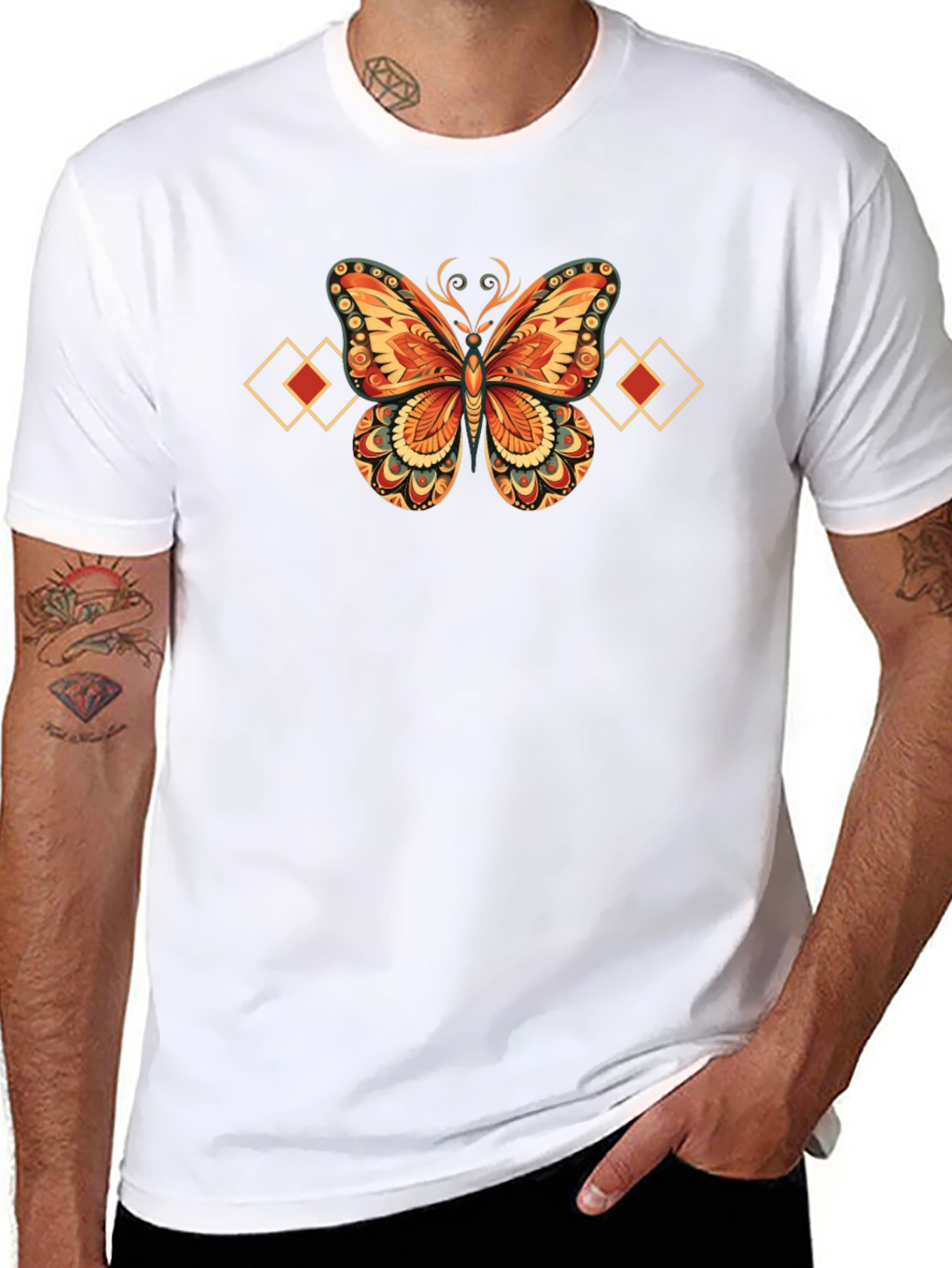 Butterfly Diamond Graphic Black T-Shirt