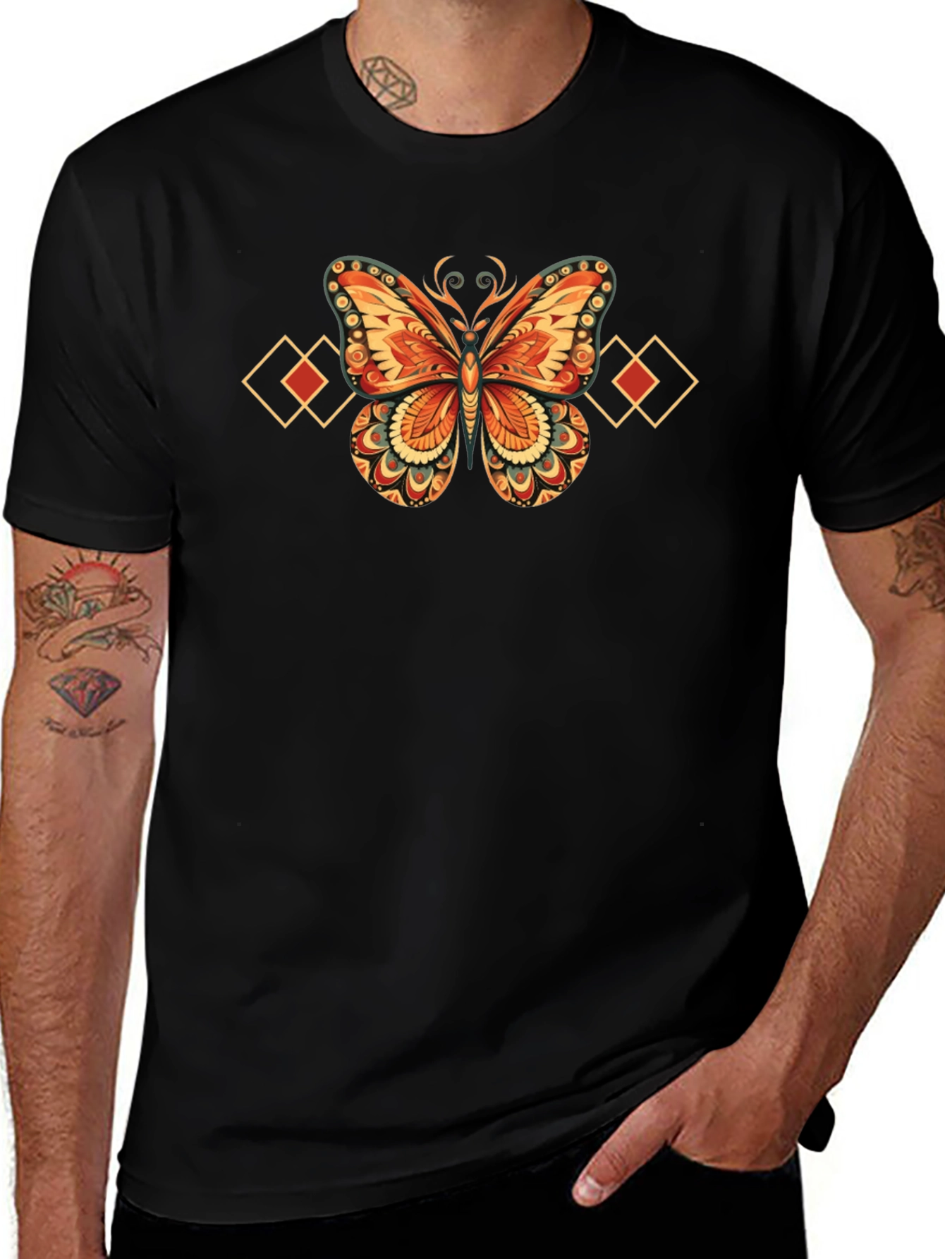 Butterfly Diamond Graphic Black T-Shirt