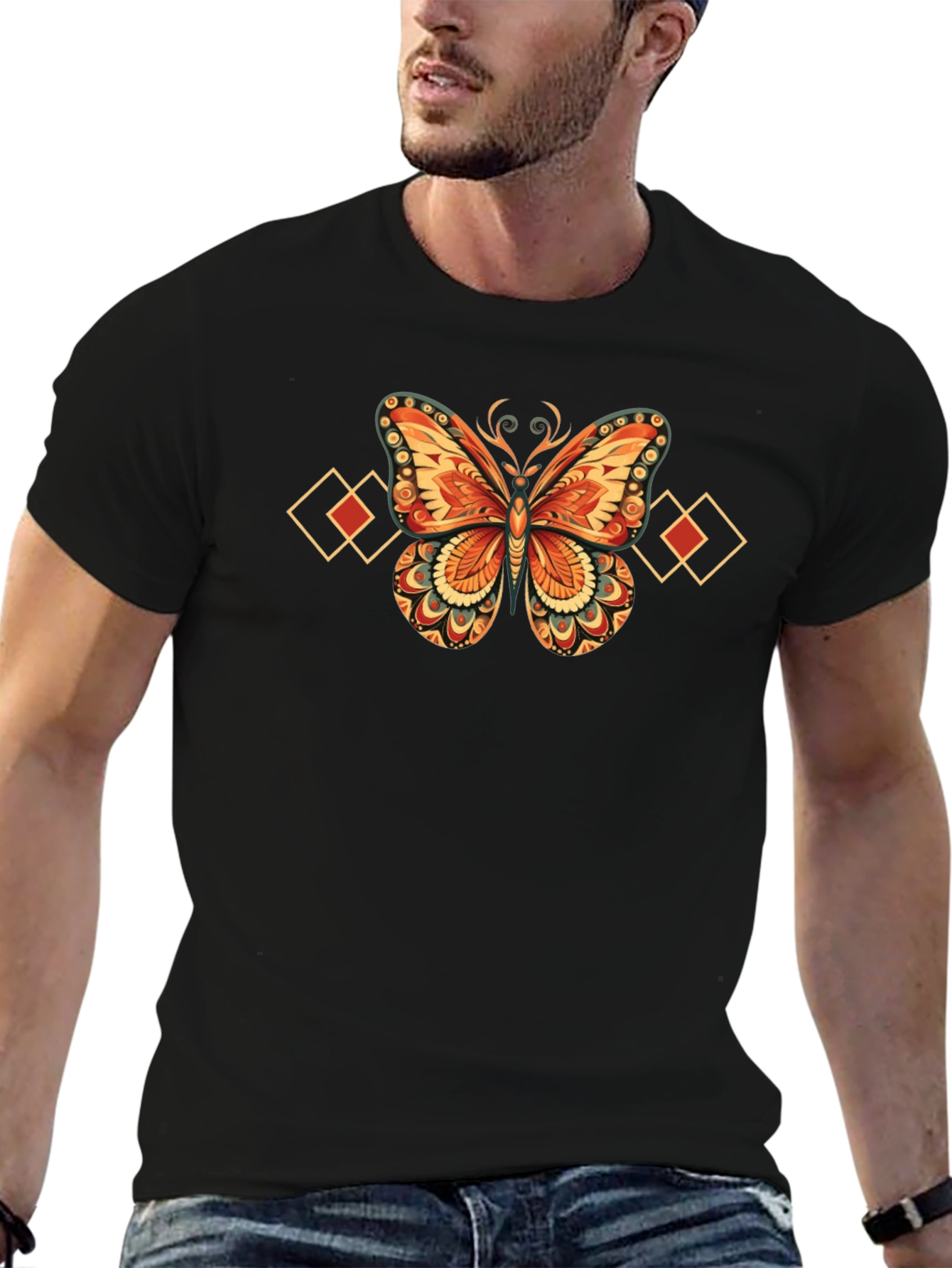 Butterfly Diamond Graphic Black T-Shirt