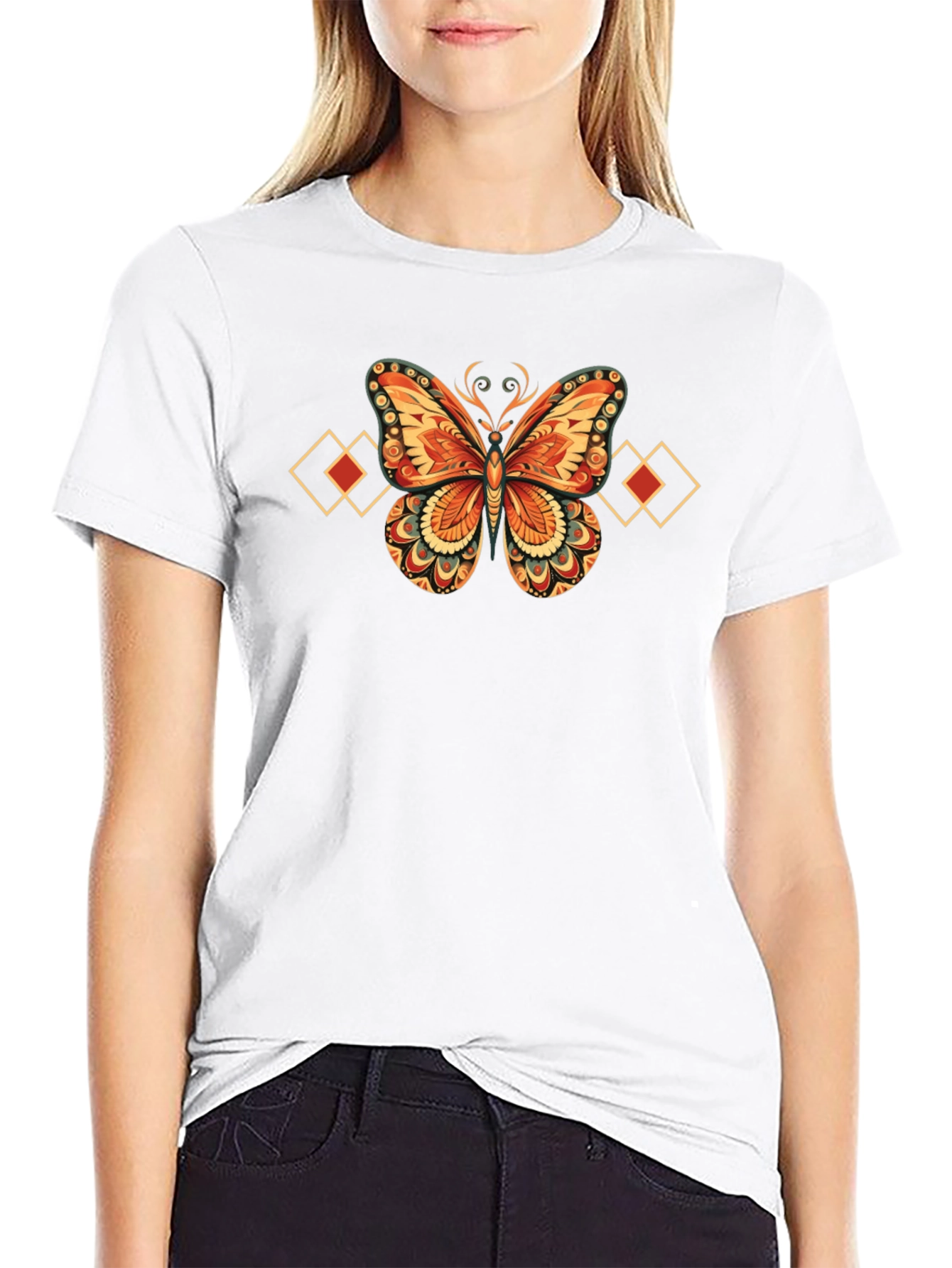 Butterfly Diamond Graphic Black T-Shirt