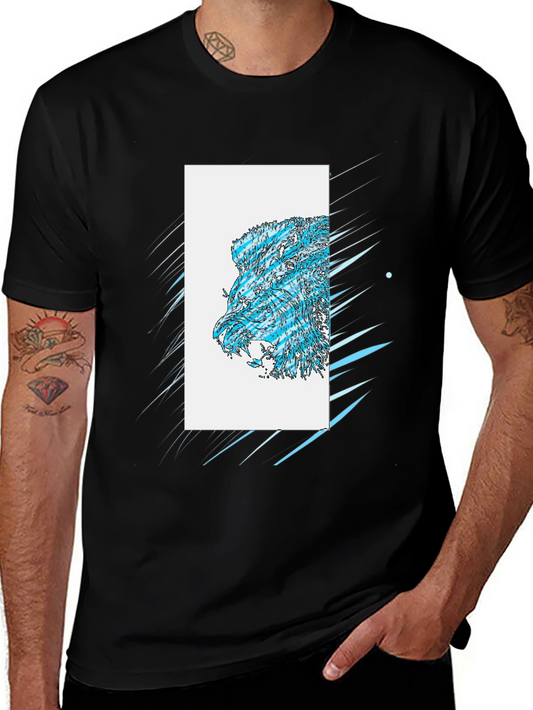 Abstract Lion Graphic Black T-Shirt