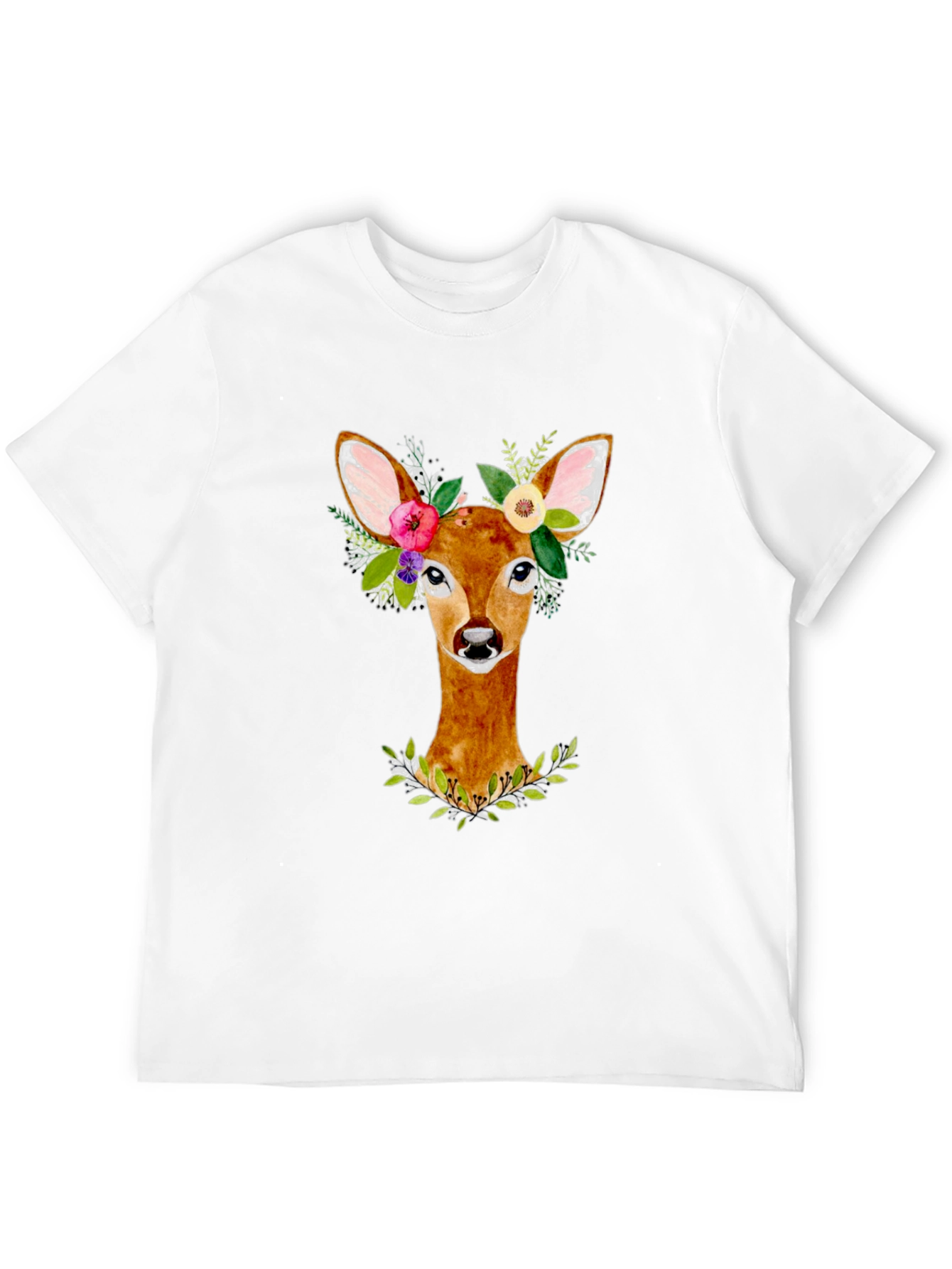 Floral Deer Graphic Tee - Unisex Black T-Shirt