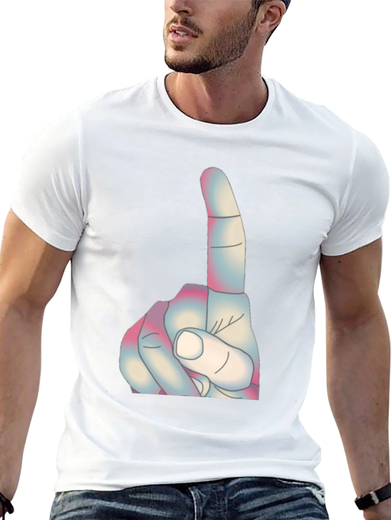 Novelty Finger Pointing Graphic Tee - Casual Black T-Shirt