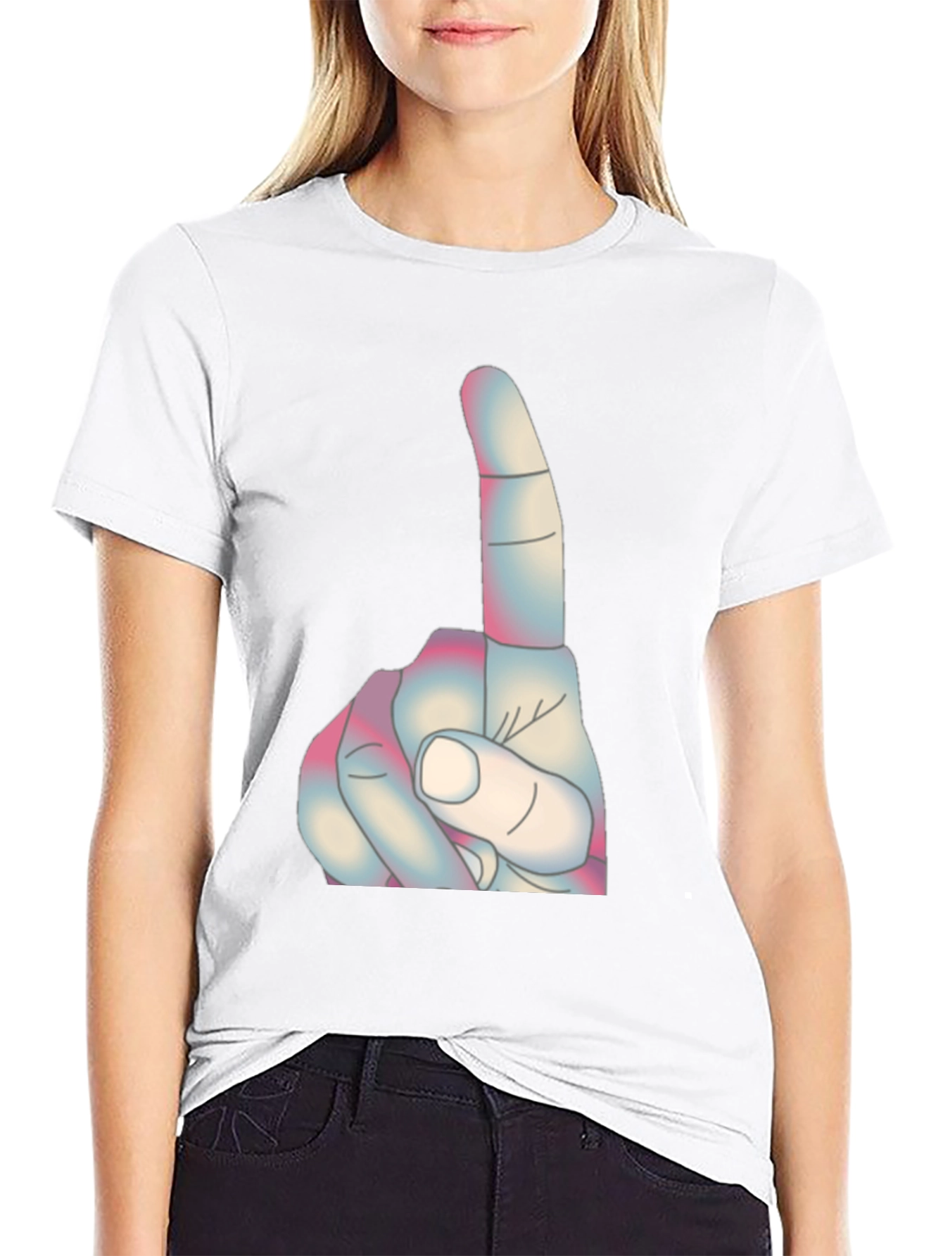 Novelty Finger Pointing Graphic Tee - Casual Black T-Shirt