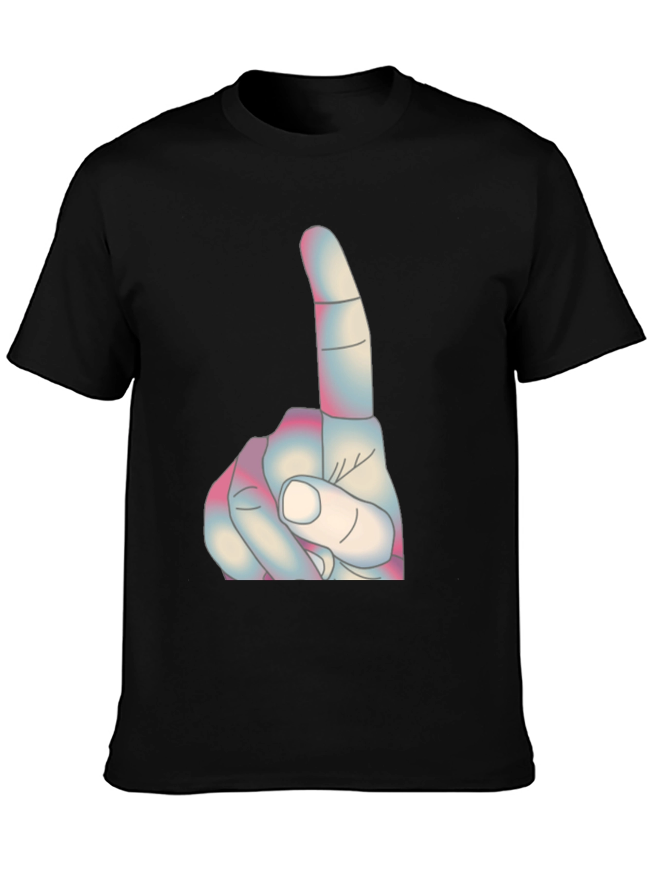 Novelty Finger Pointing Graphic Tee - Casual Black T-Shirt