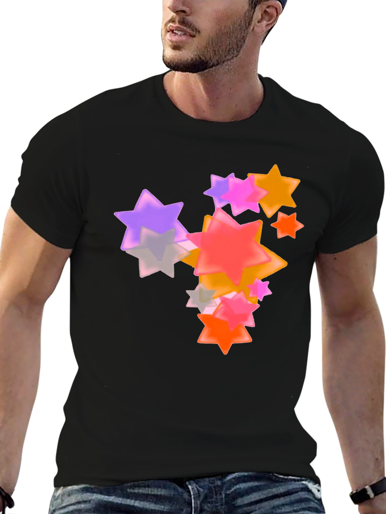 Star Pattern Black Tee Shirt