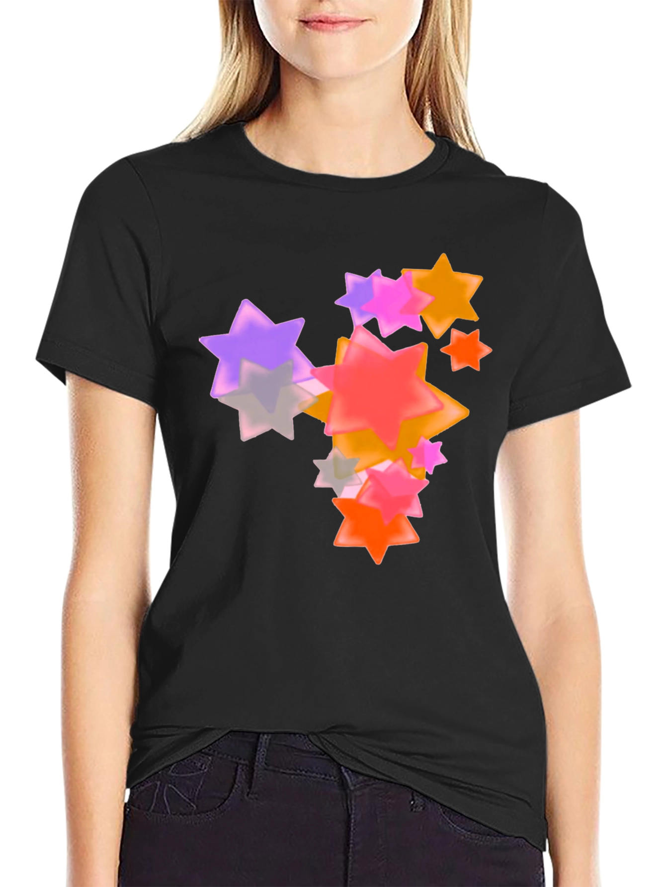 Star Pattern Black Tee Shirt