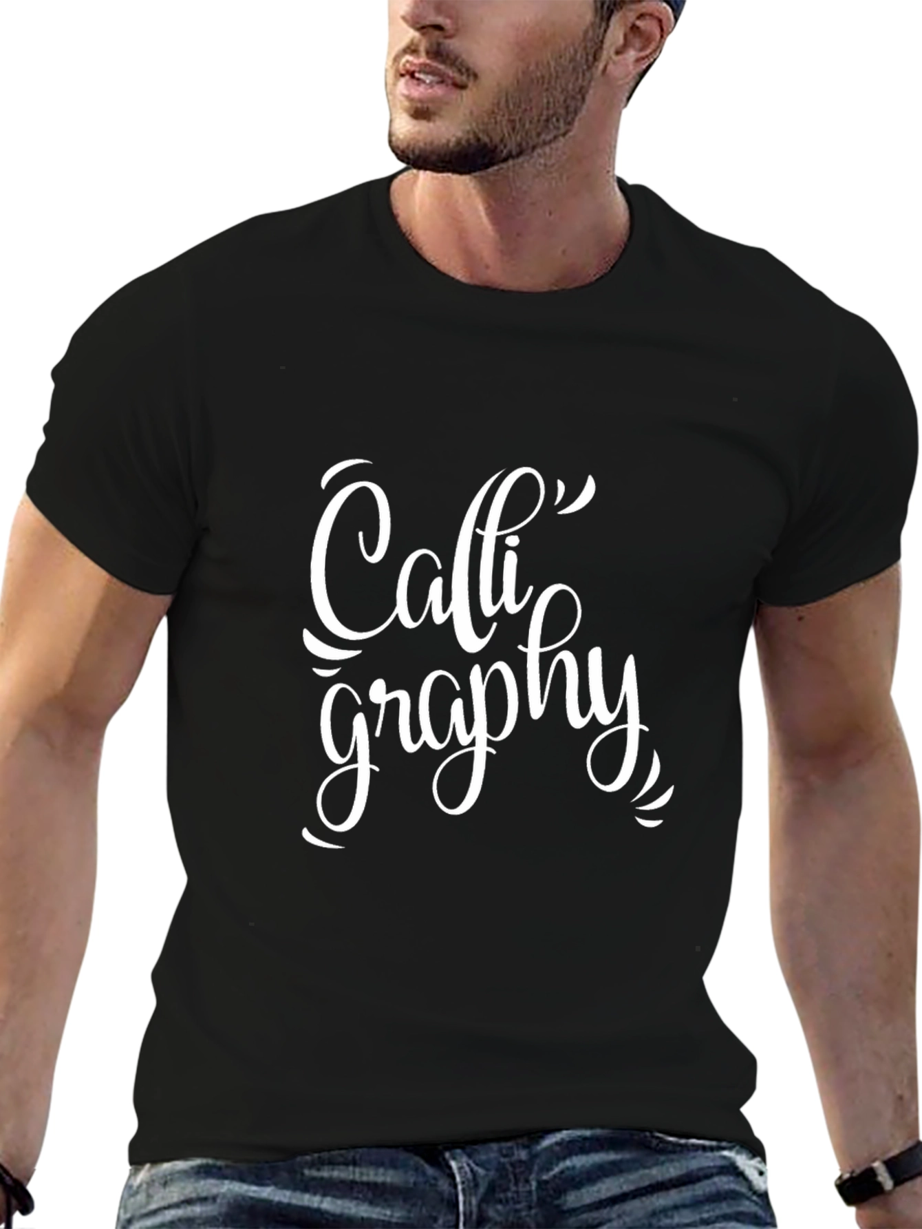 Calligraphy Graphic Black T-Shirt for Men