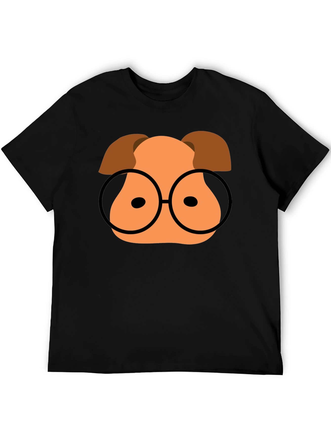 Cartoon Dog with Glasses Black T-Shirt