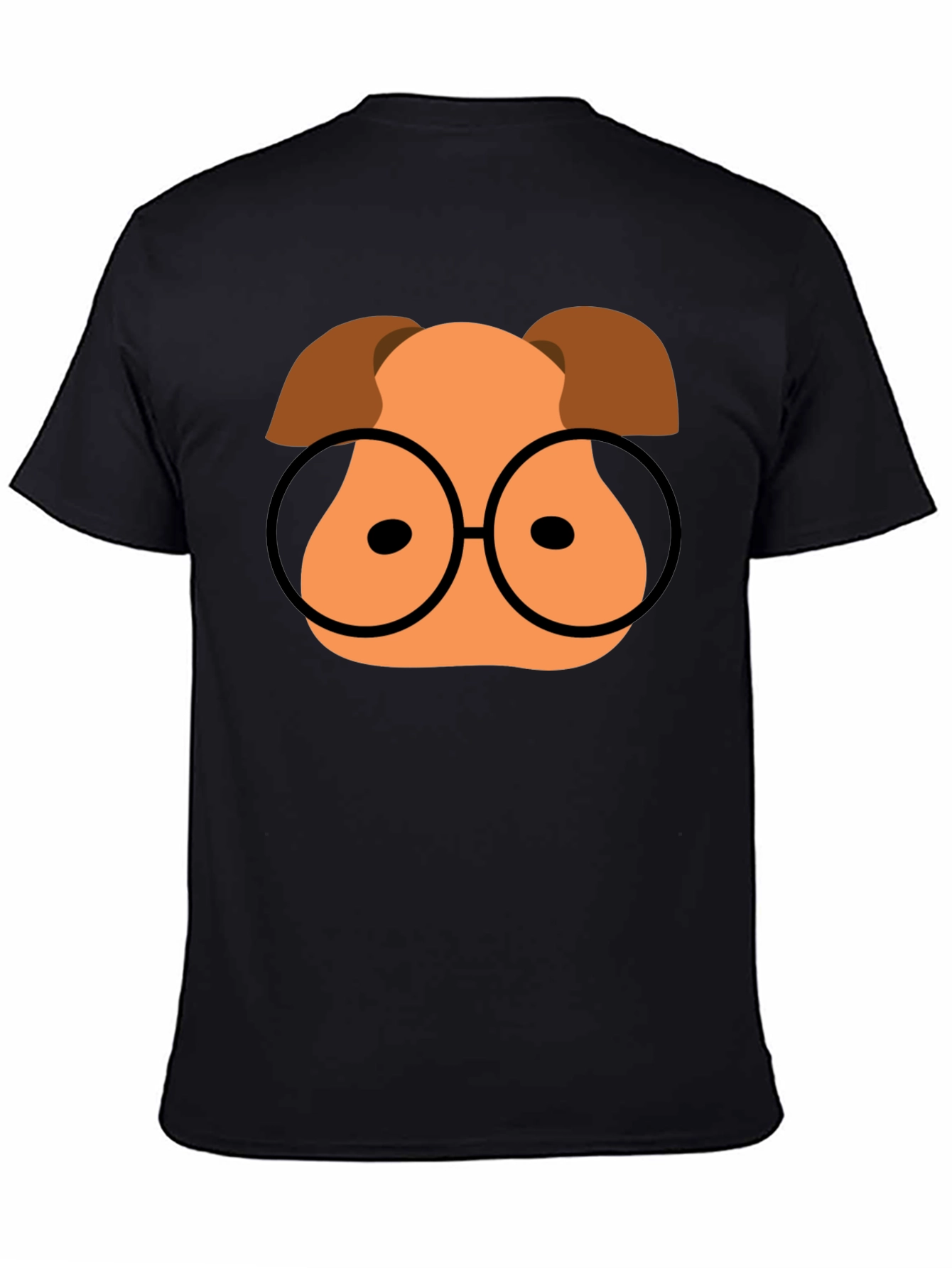 Cartoon Dog with Glasses Black T-Shirt