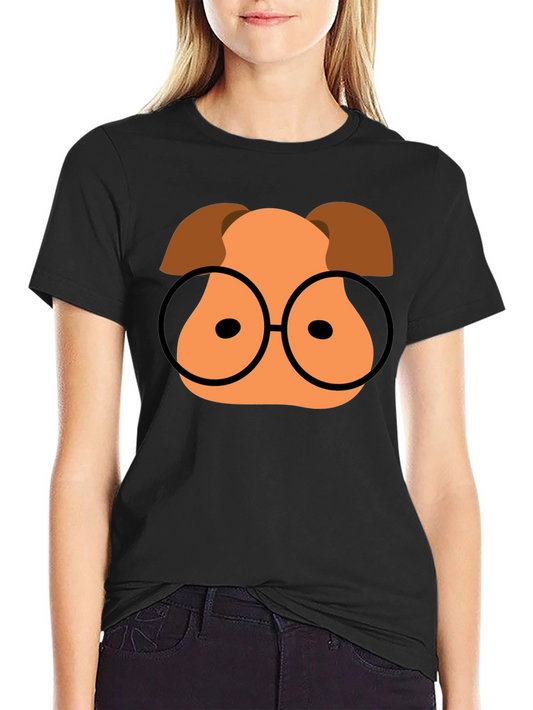Cartoon Dog with Glasses Black T-Shirt
