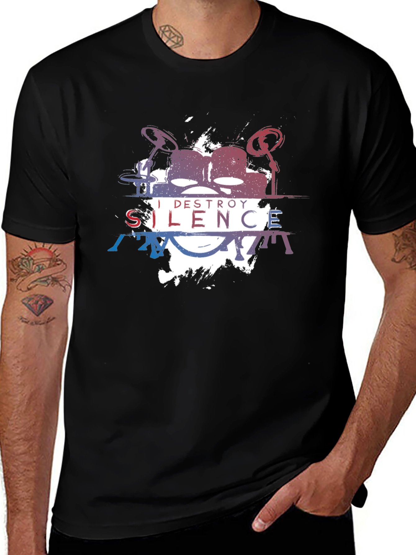 I Destroy Silence Graphic Print Black T-Shirt