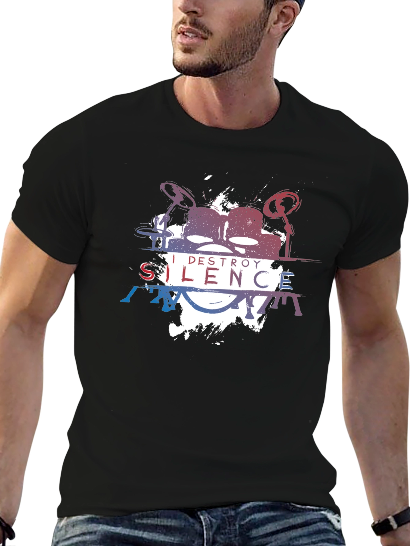 I Destroy Silence Graphic Print Black T-Shirt