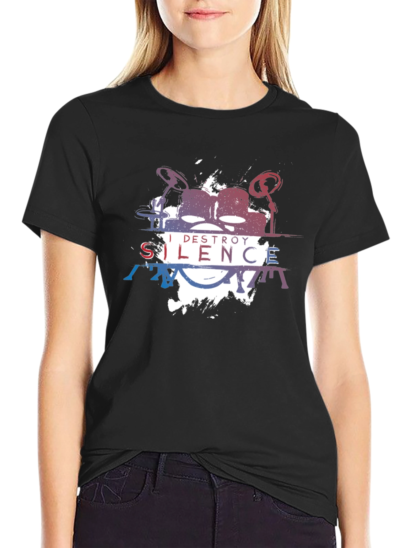 I Destroy Silence Graphic Print Black T-Shirt