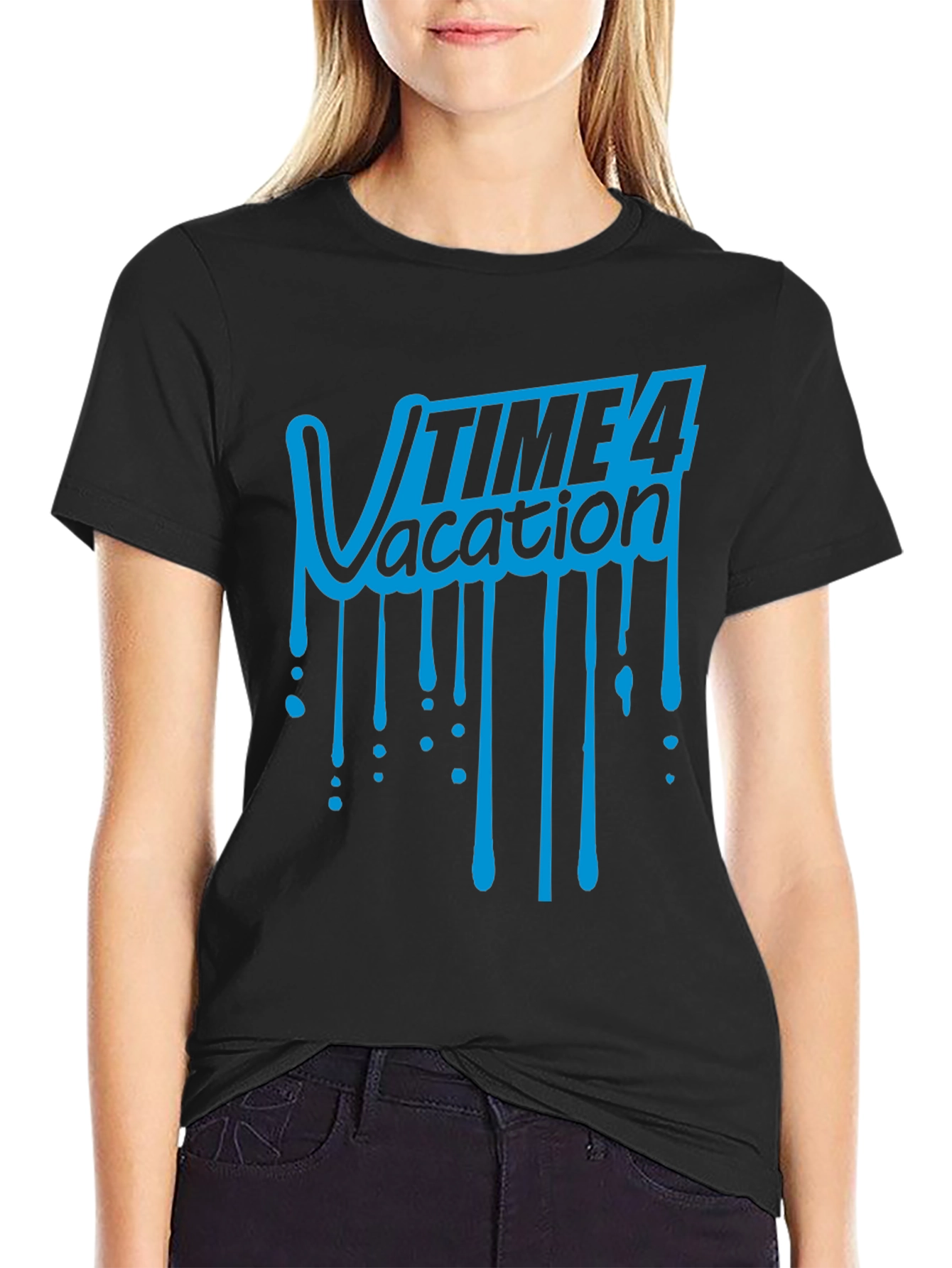 Time 4 Vacation Graphic T-Shirt - Black Cotton Tee
