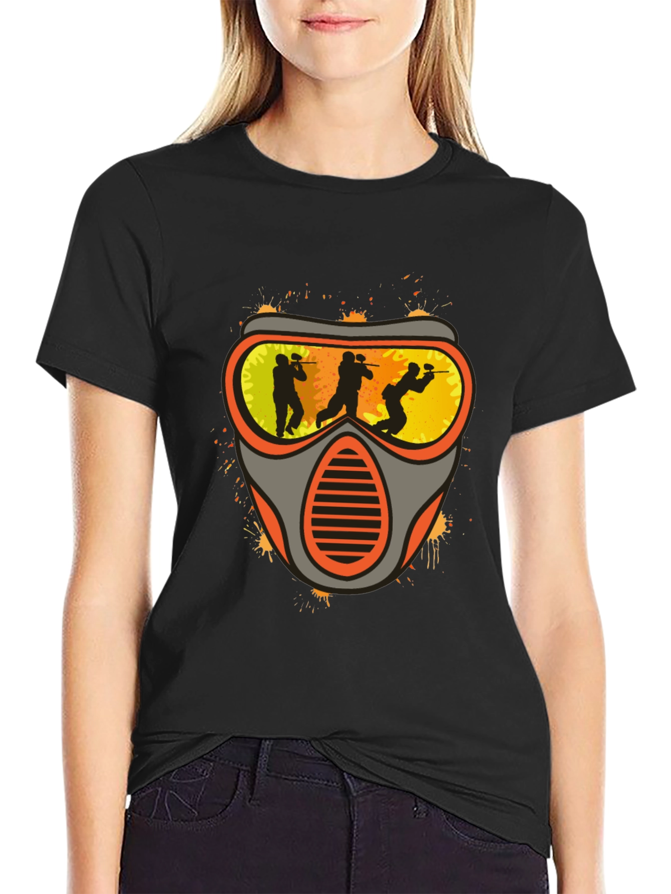 Paintball Mask Graphic Tee - Black Cotton Shirt