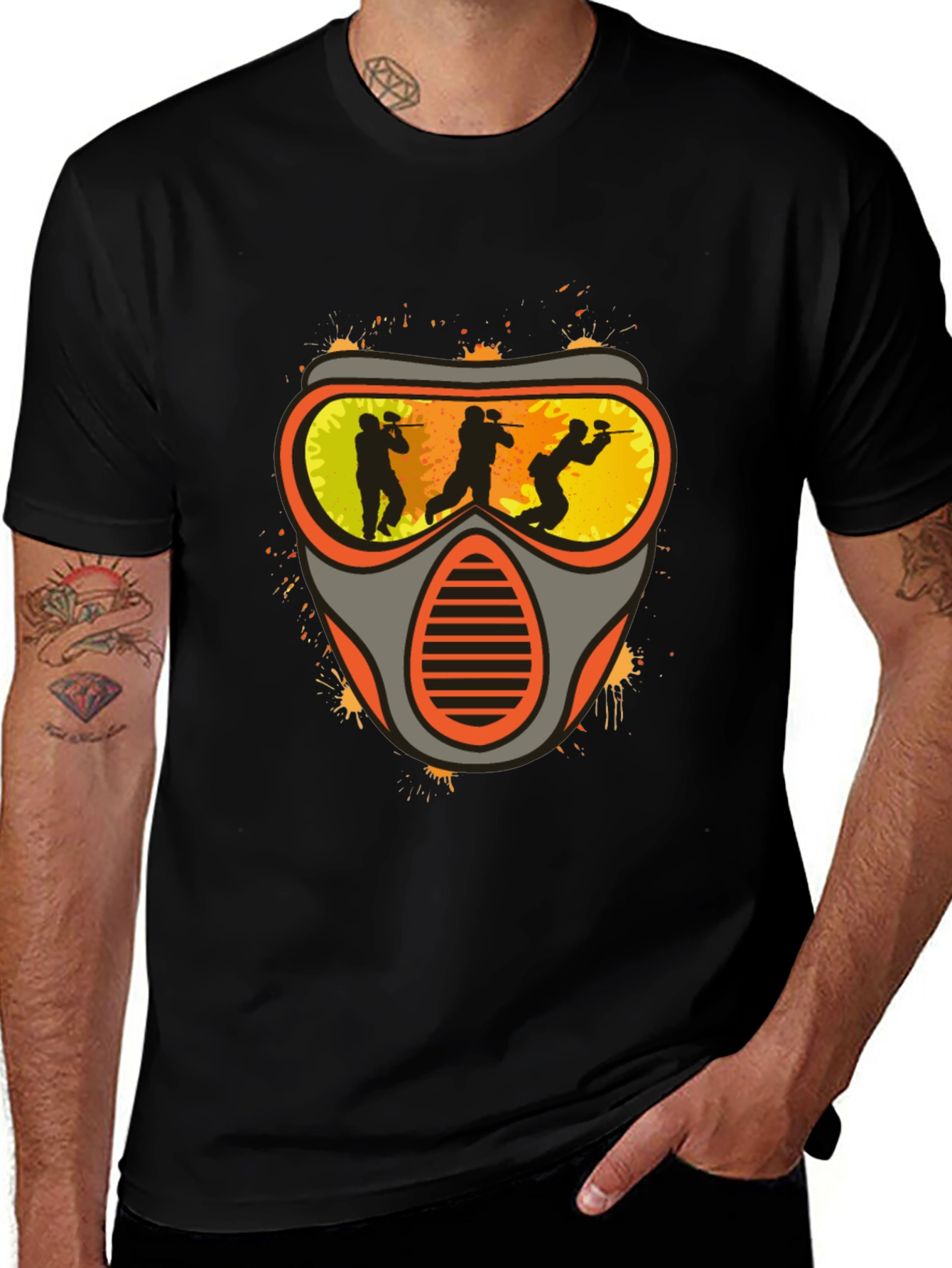 Paintball Mask Graphic Tee - Black Cotton Shirt