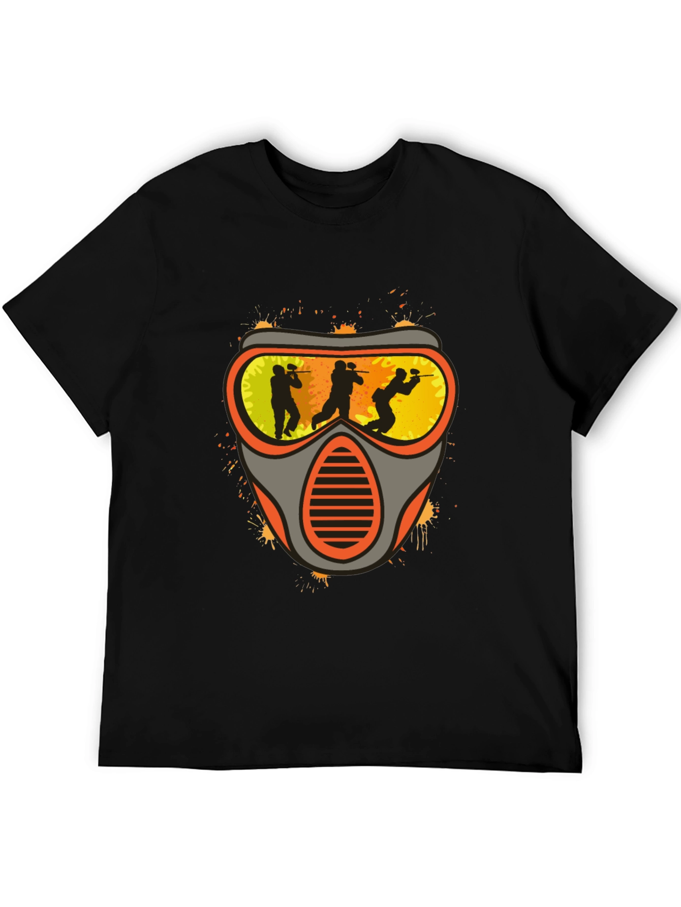 Paintball Mask Graphic Tee - Black Cotton Shirt