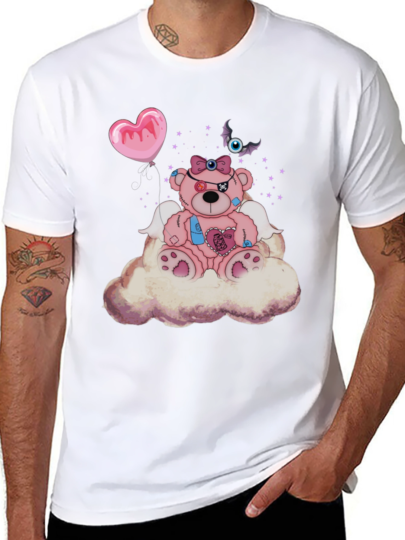 Creepy Cute Teddy Bear on Cloud T-Shirt