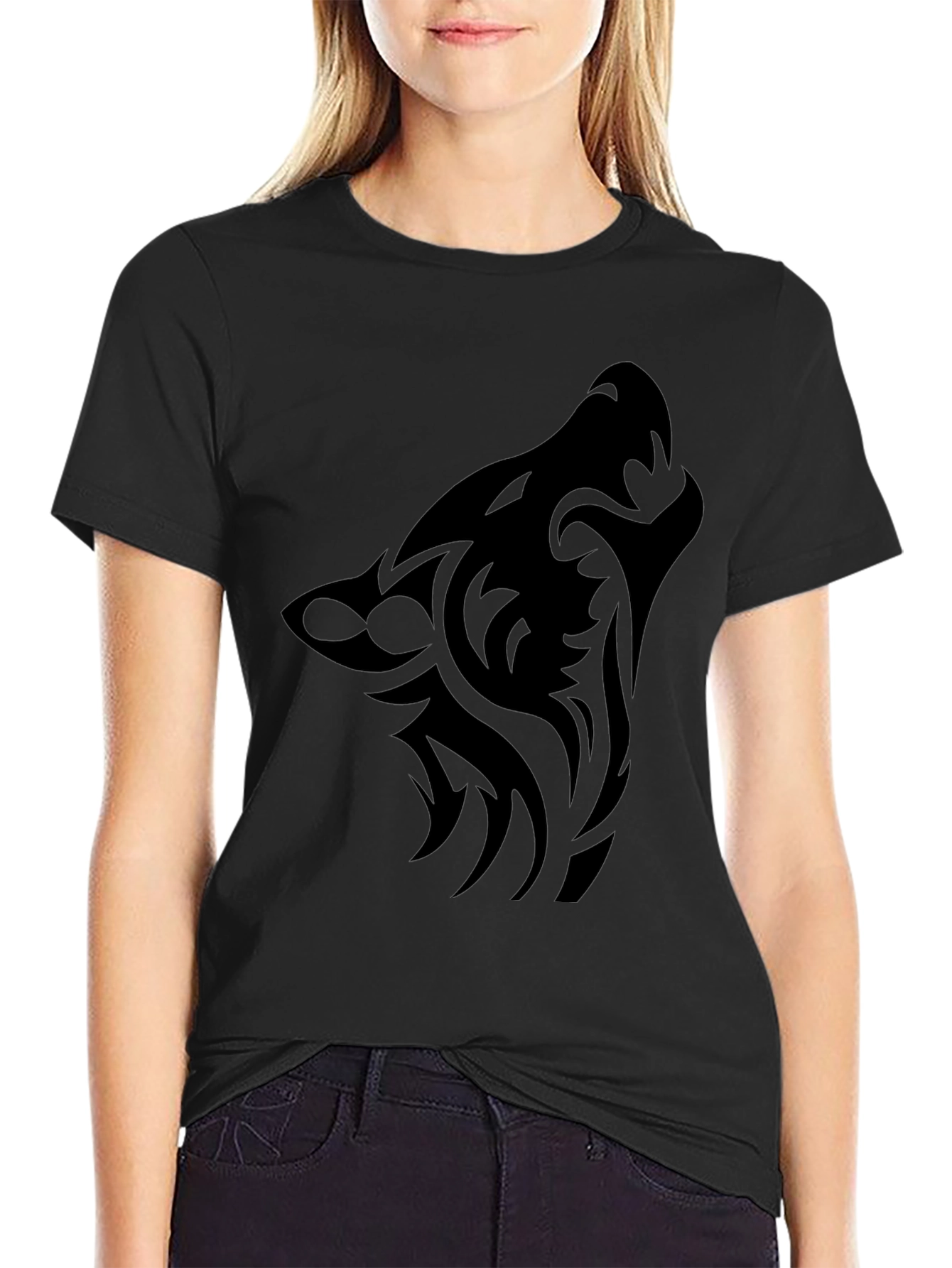 Tribal Wolf Graphic Tee - Black