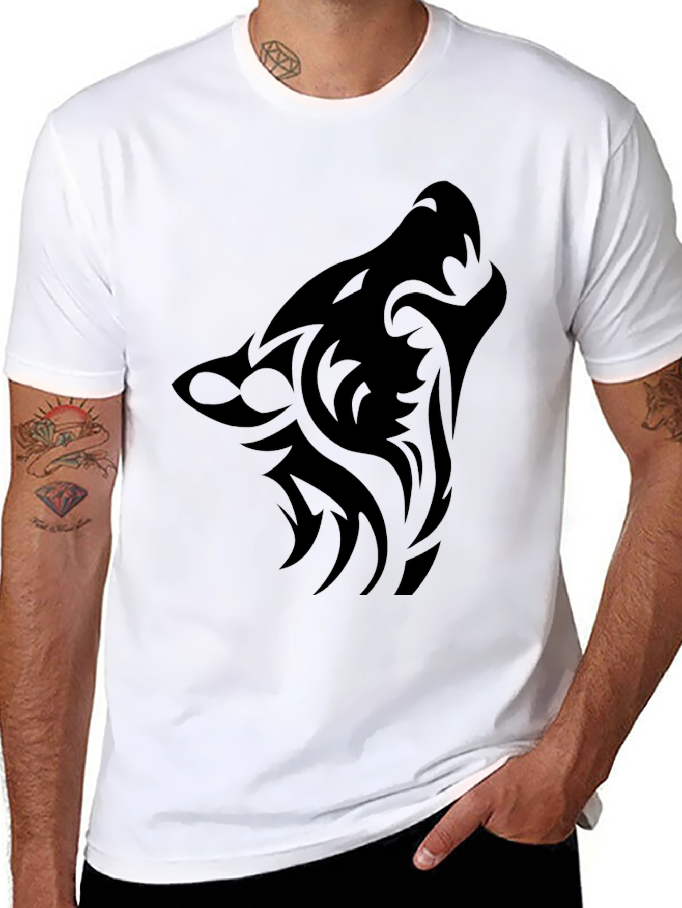 Tribal Wolf Graphic Tee - Black