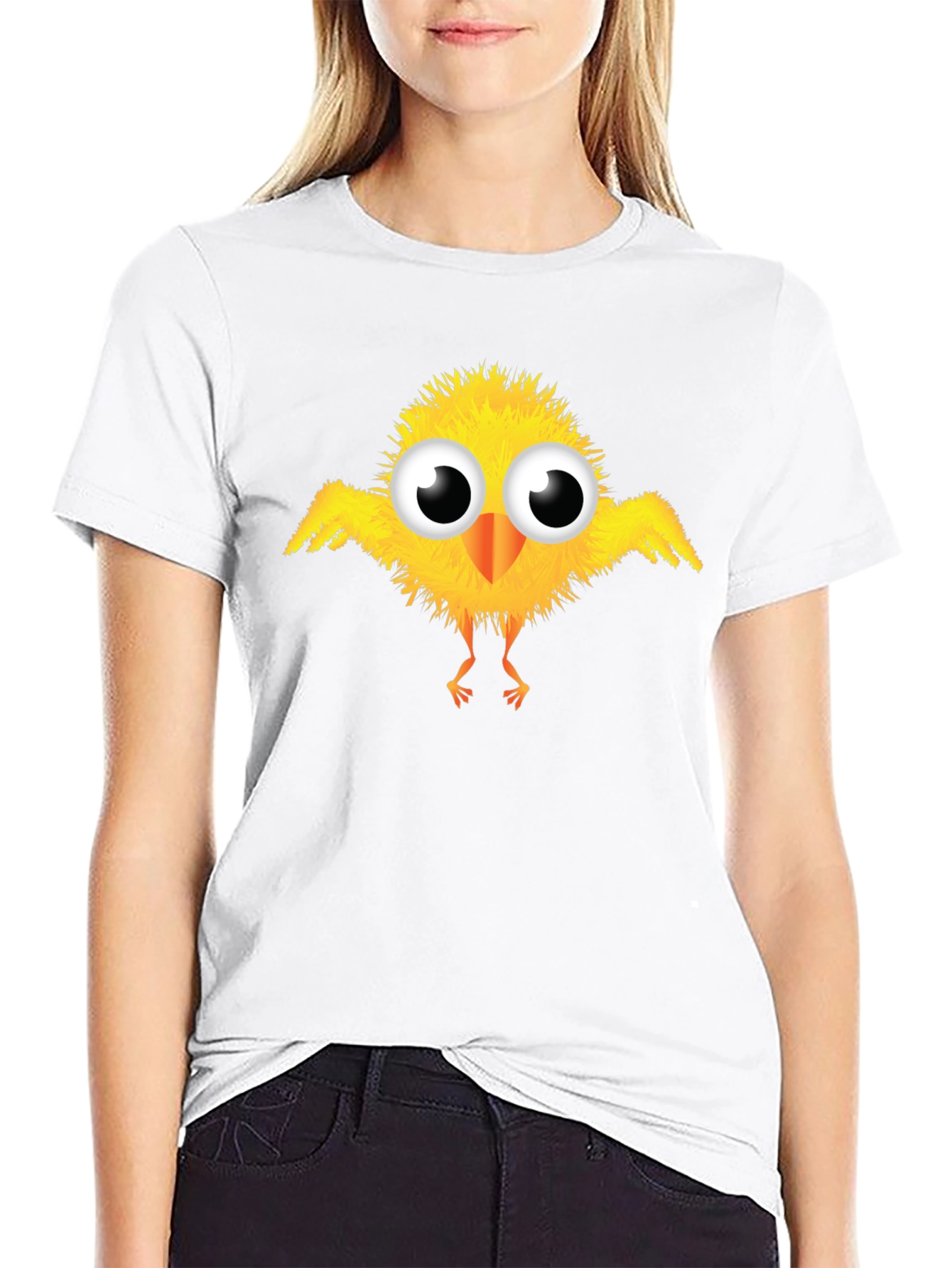 Cute Cartoon Chick Graphic Black T-Shirt