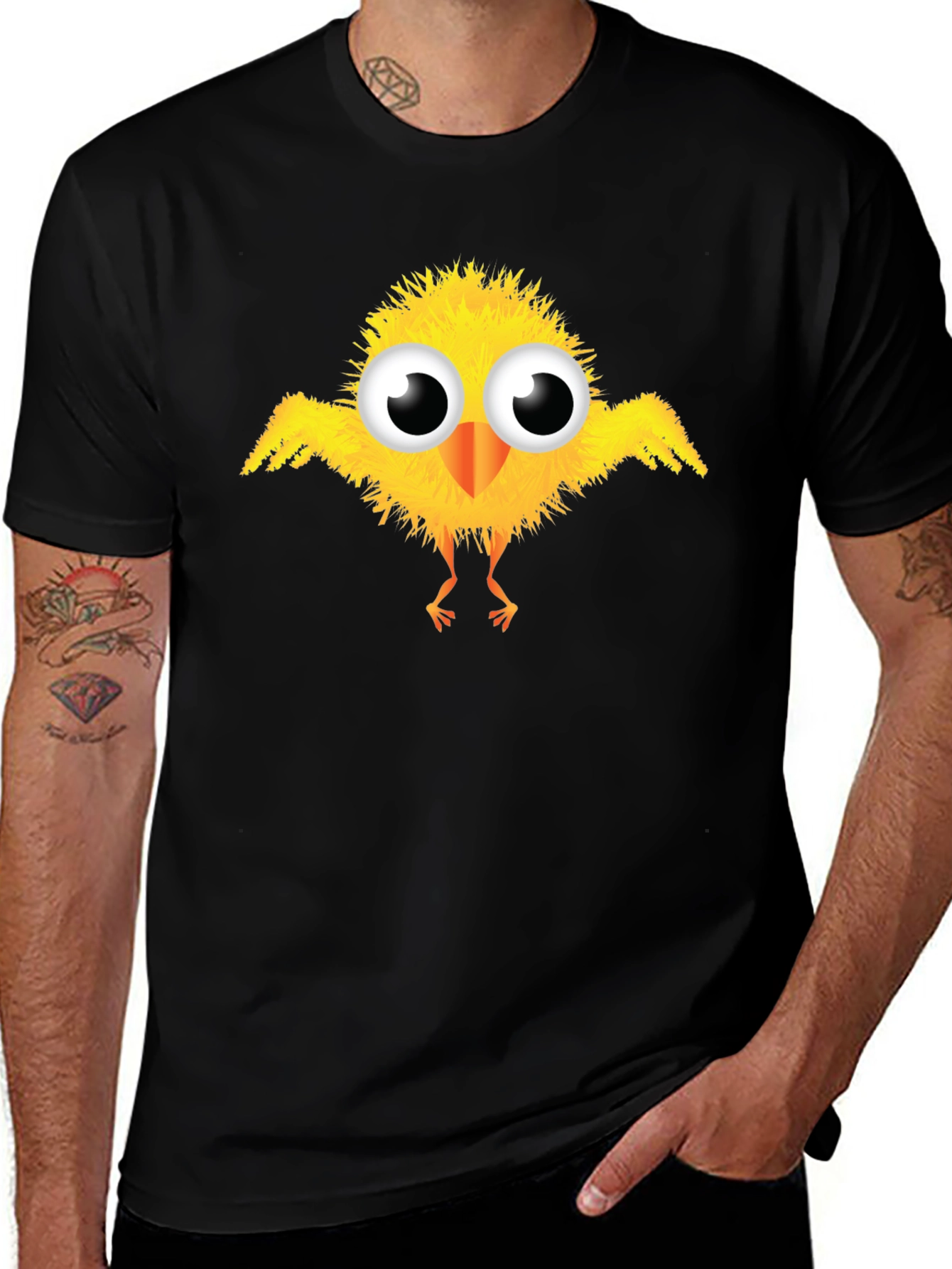 Cute Cartoon Chick Graphic Black T-Shirt