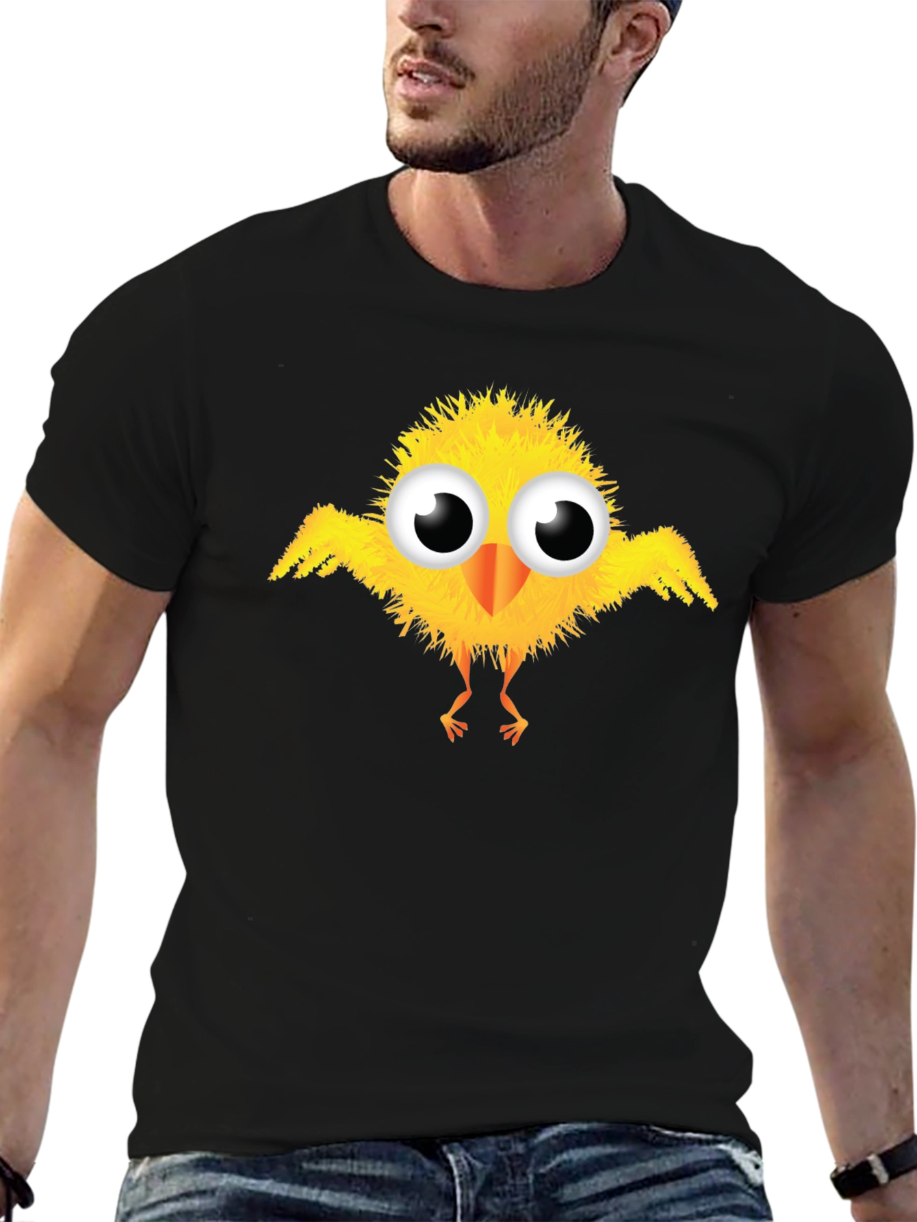 Cute Cartoon Chick Graphic Black T-Shirt