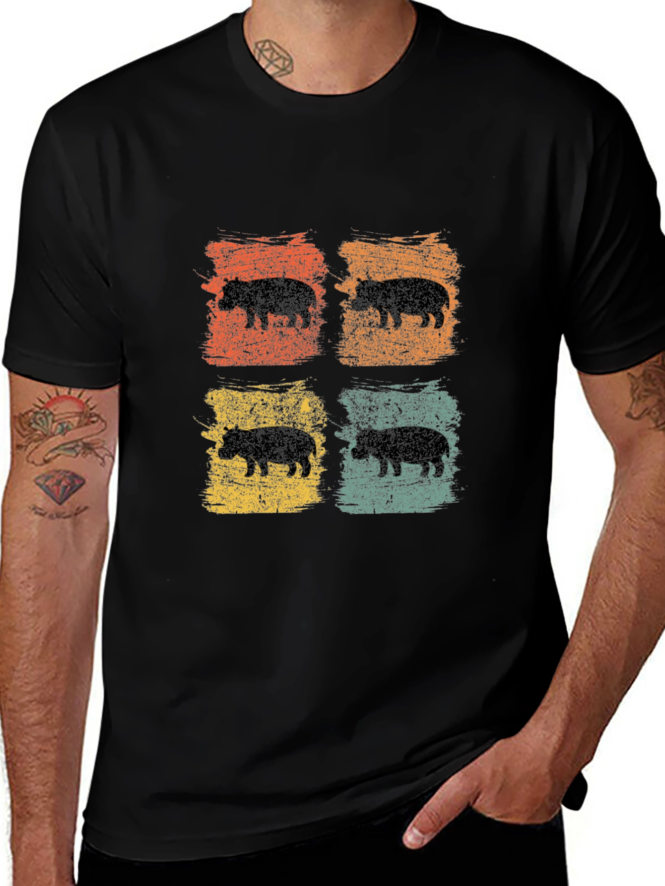 Retro Hippo Graphic Tee - Cool Casual Style
