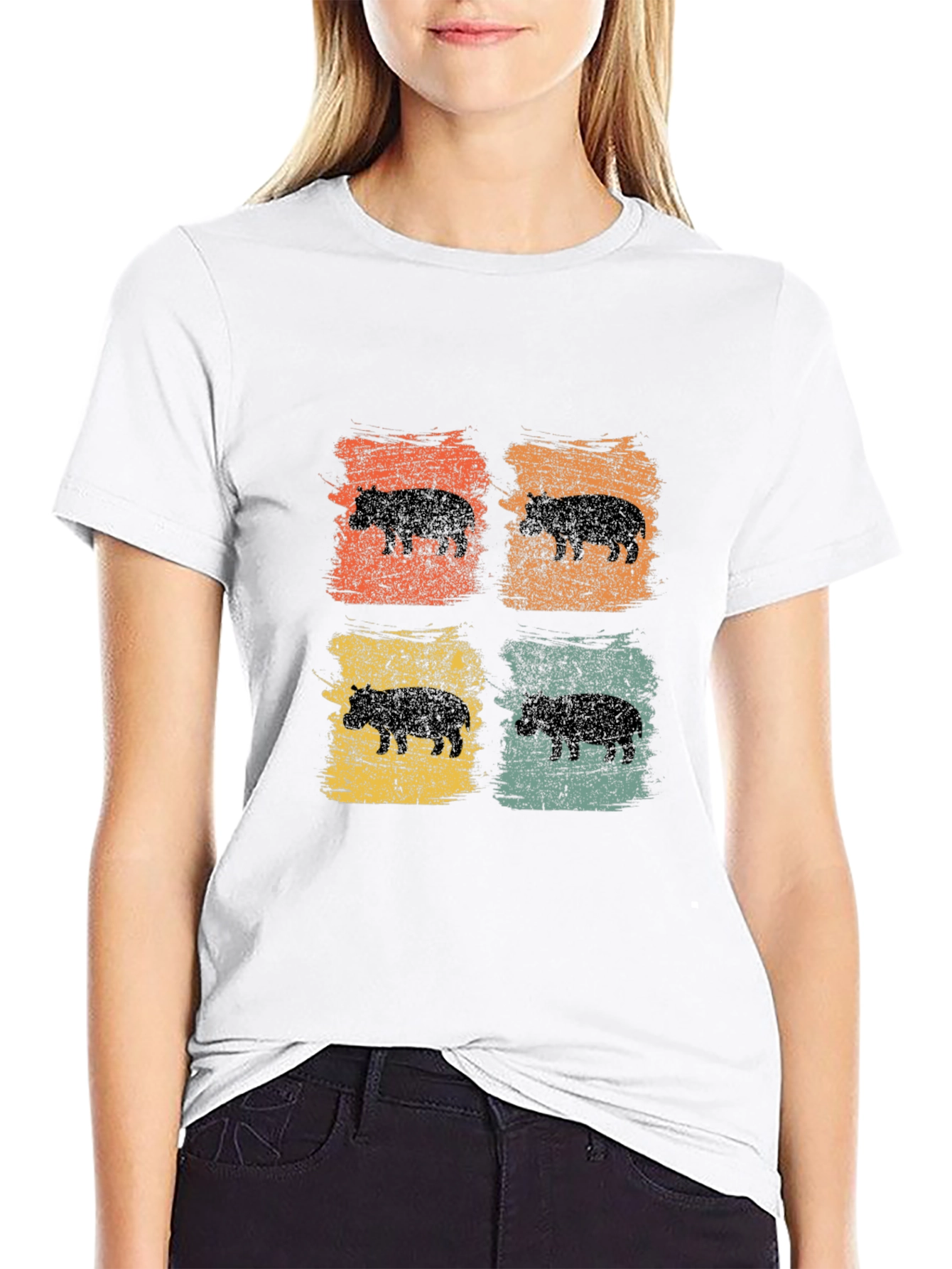 Retro Hippo Graphic Tee - Cool Casual Style
