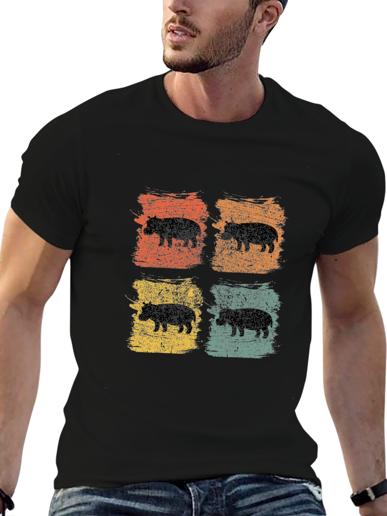 Retro Hippo Graphic Tee - Cool Casual Style